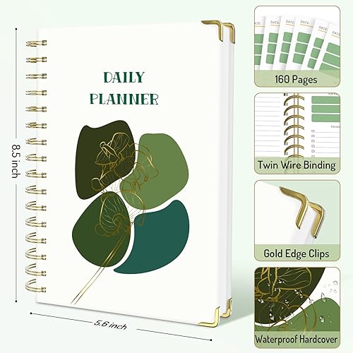 Miniatura 4 de Planificador diario estético sin fecha, agenda de tareas pendientes con horario, agenda de trabajo de tapa dura A5 para mantenerse organizado y