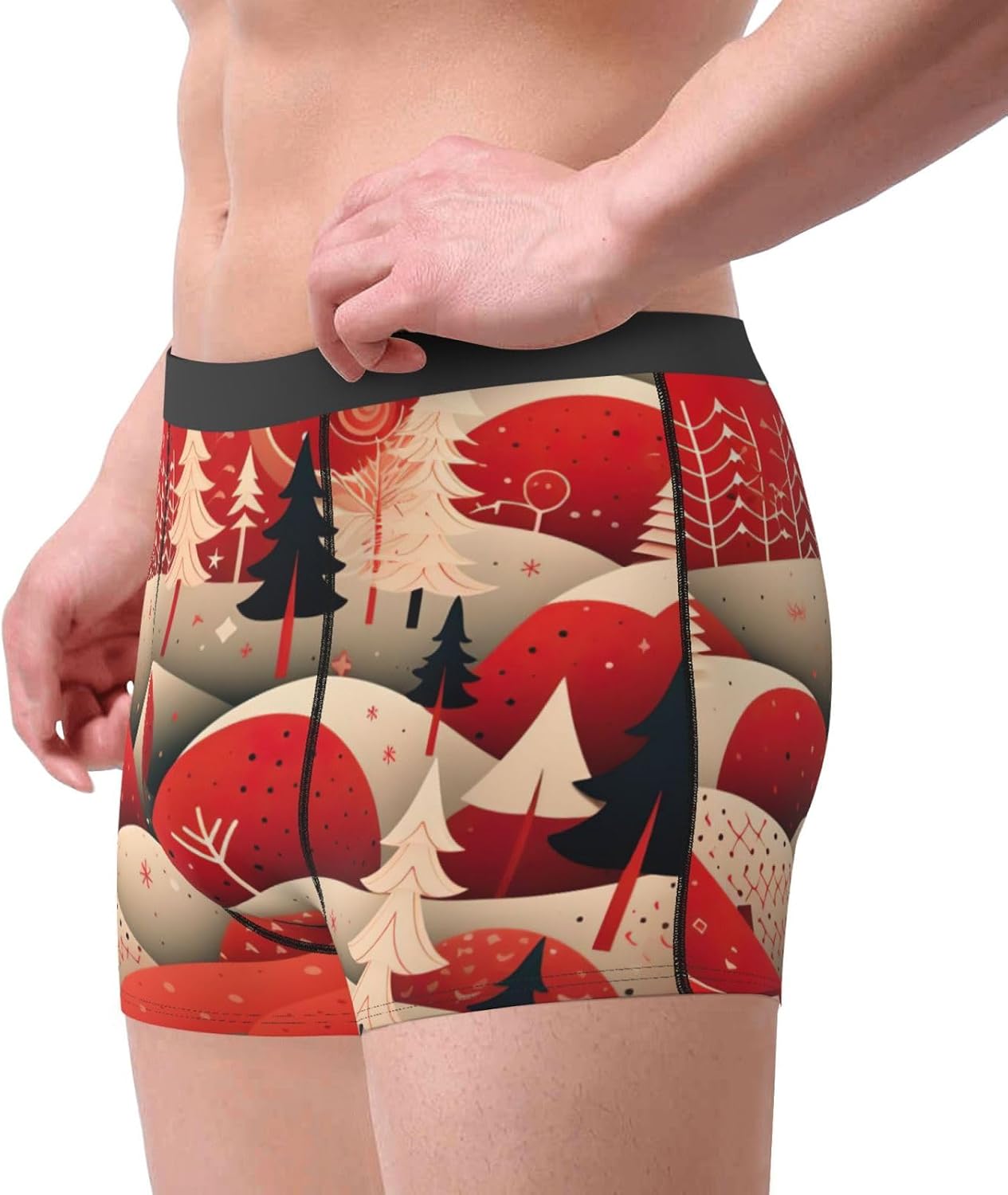 Christmas Tree House Print Men'S Boxer Briefs Soft Breathable Polyester Fabric With Comfortable