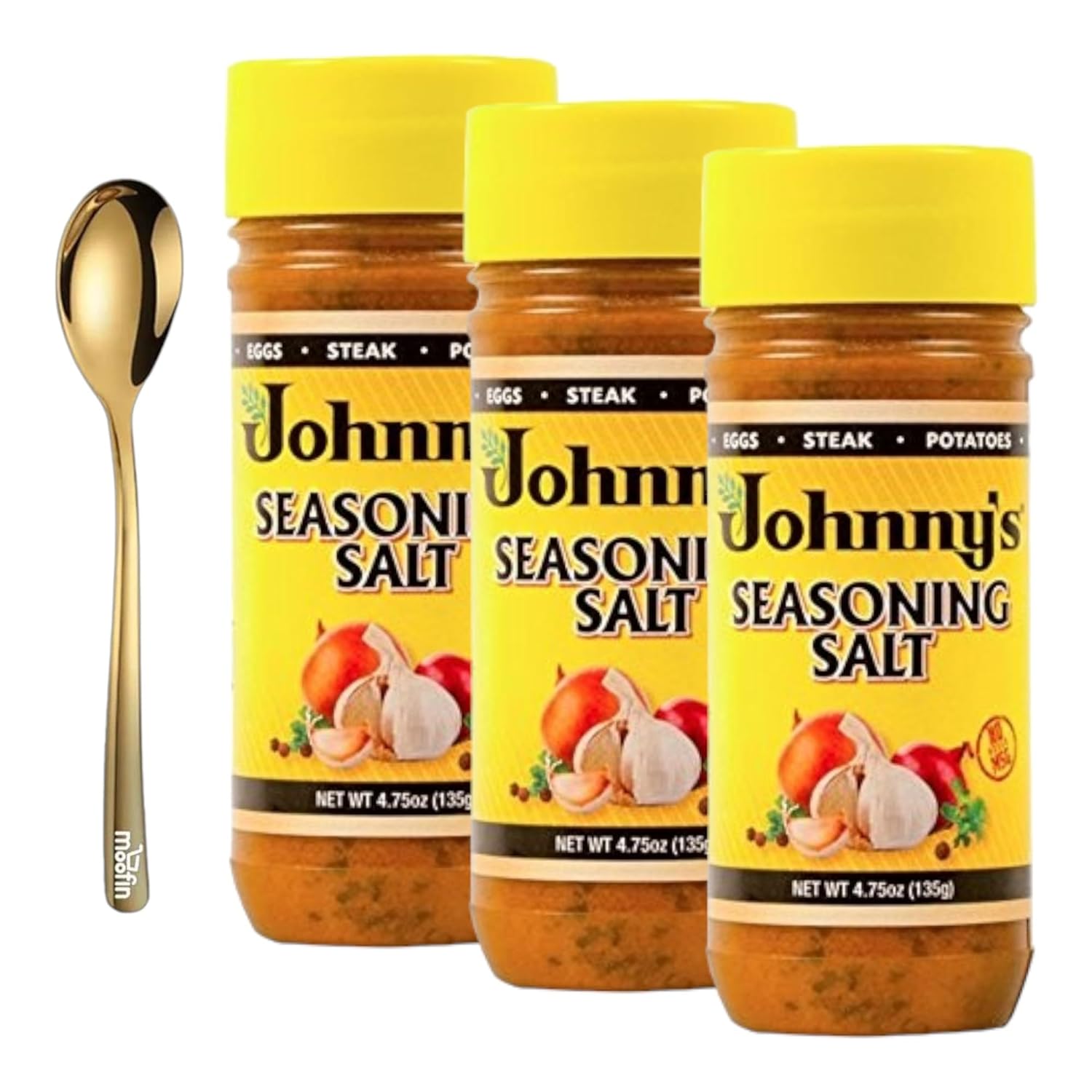 Johnny's Seasoning Salt, 4.75 Oz Salt Seasoning with Moofin Golden SS Spoon
