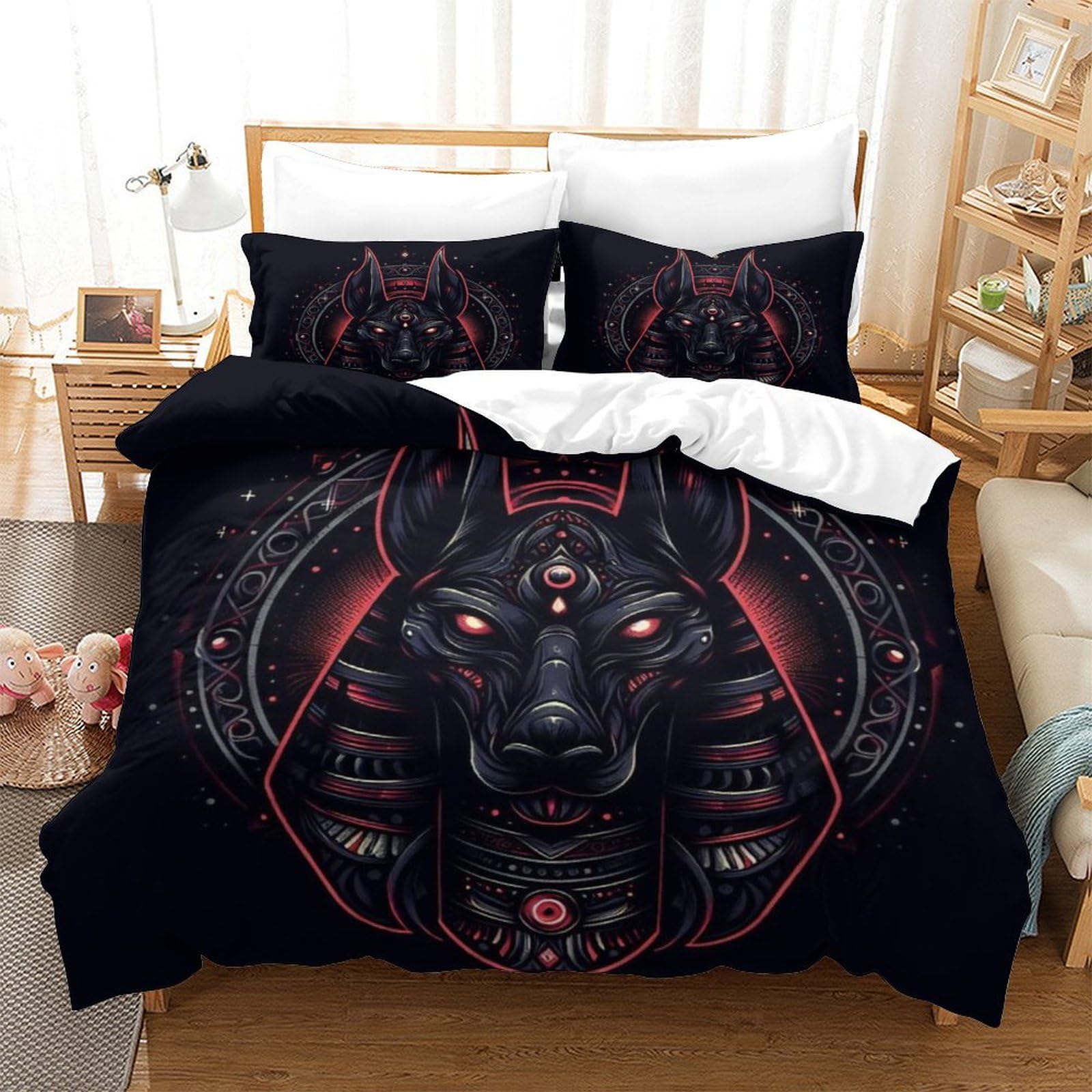Ytponbcstug Anubis Duvet Cover,3D Bedding Quilt Covers,Microfiber Bed Cover With Pillow Cases Double（200X200cm）