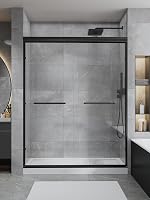 QiangLave Matte Black Semi-Frameless Sliding Shower Door 56-60" x 72" 6mm Tempered Glass Bypass for Walk-In Showers