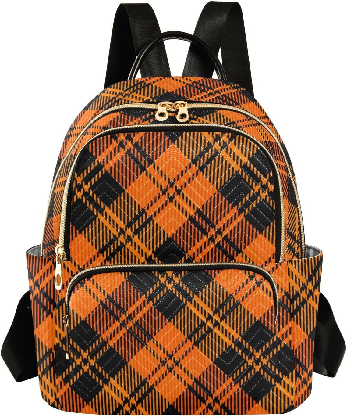 JIPONI Orange Black Buffalo Plaid Backpack Purse for Women Lightweight Back Pack Casual Daypack Travel Shoulder Bag Bookbag - M