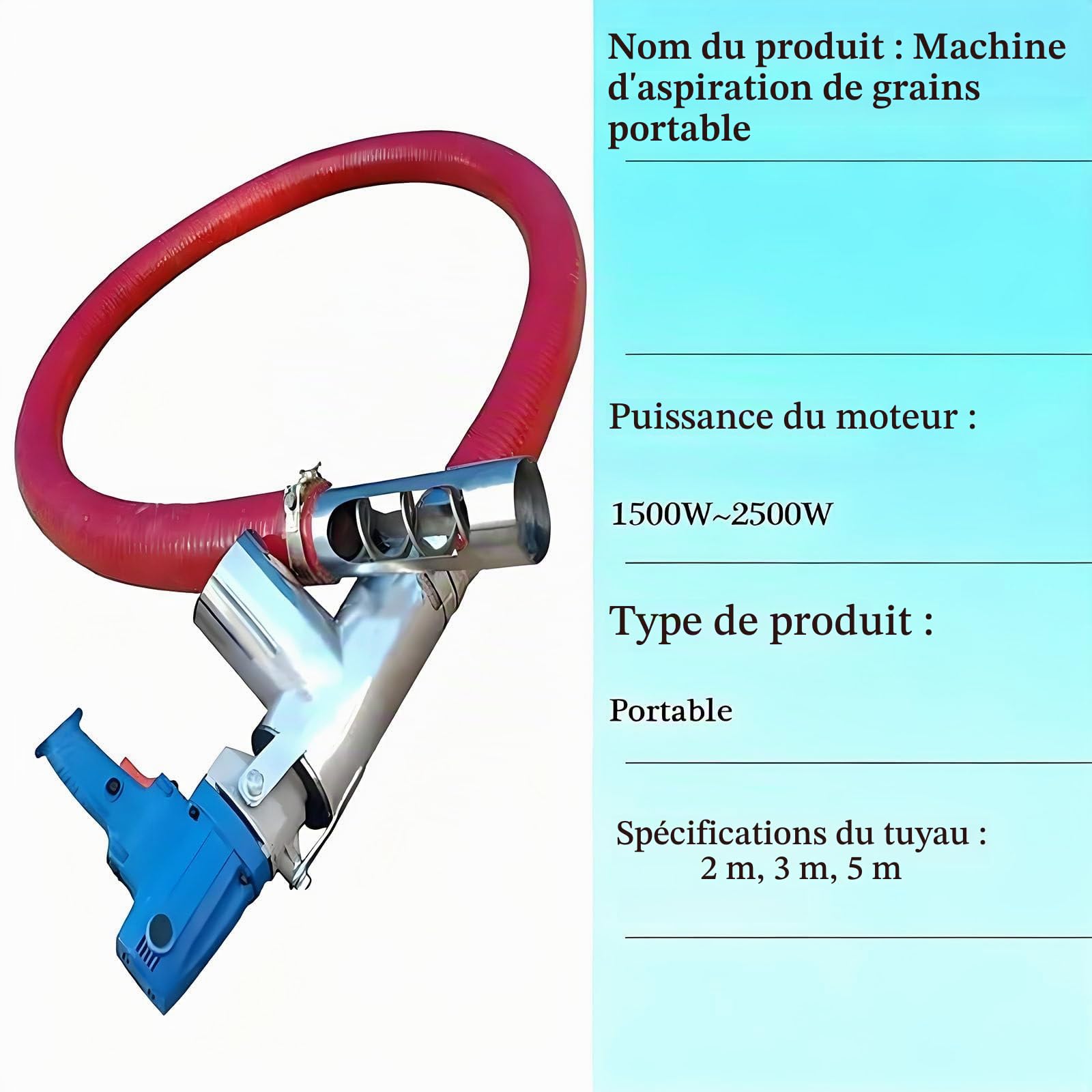Aspirateur de Grains - Petit convoyeur à vis Domestique pour granulés, Poudre, Ciment et Sable - Système d'alimentation Efficace pour la Ferme et la Maison, idéal pour Le Transport 2ｍ