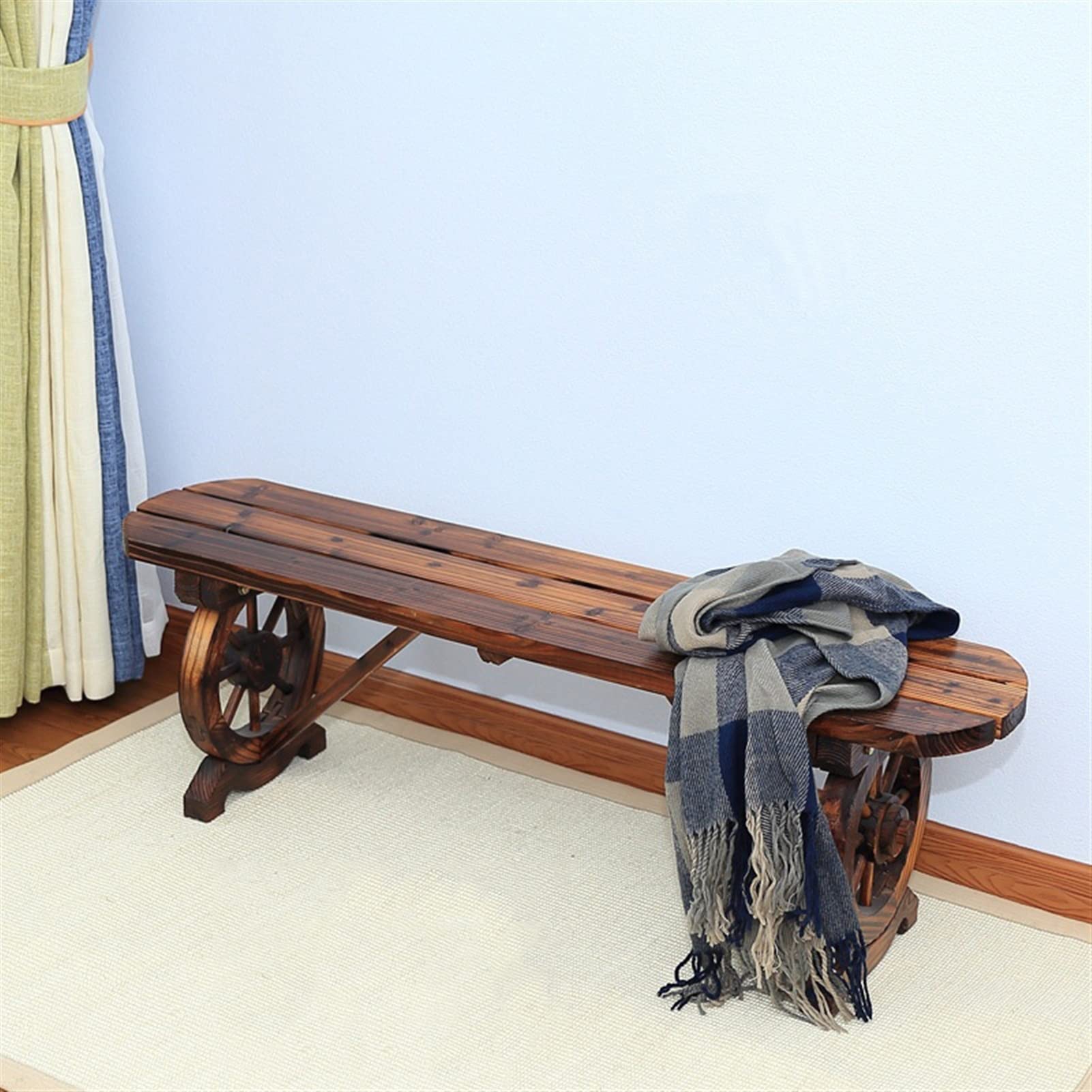 Panche da Giardino 100/120 cm Porch Bench Banco in legno Banco Carbonizzato Forma a forma di sedia Poltroncina Seduta ovale Stile Pastorale Divano a due posti Panca da esterno Panchine per Esterni ( S