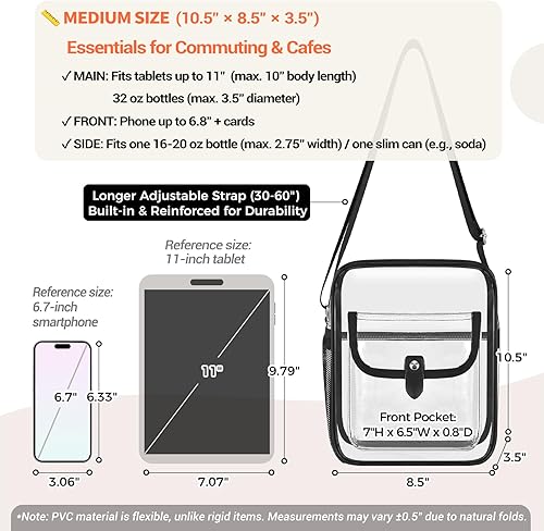 Miniatura 4 de SPODEARS Bolsa transparente aprobada para estadios, pequeña bolsa transparente para conciertos, festivales, deportes, eventos, eventos
