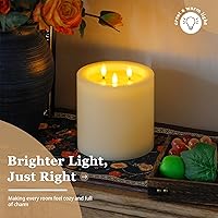 Vista 2 de Velas de pilar de cera real extra grandes de 3 mechas de 6 x 6 pulgadas sin llama con control remoto y función de temporizador, vela de grasa Marfil
