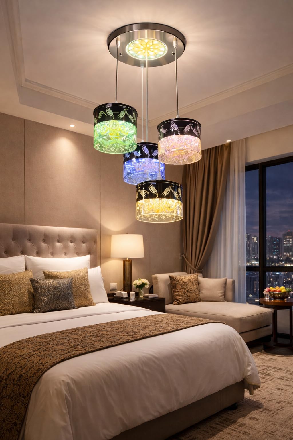 Lavish 4 Light Glass Hanging Multi Color Automatic Color Changing Lights-image-9