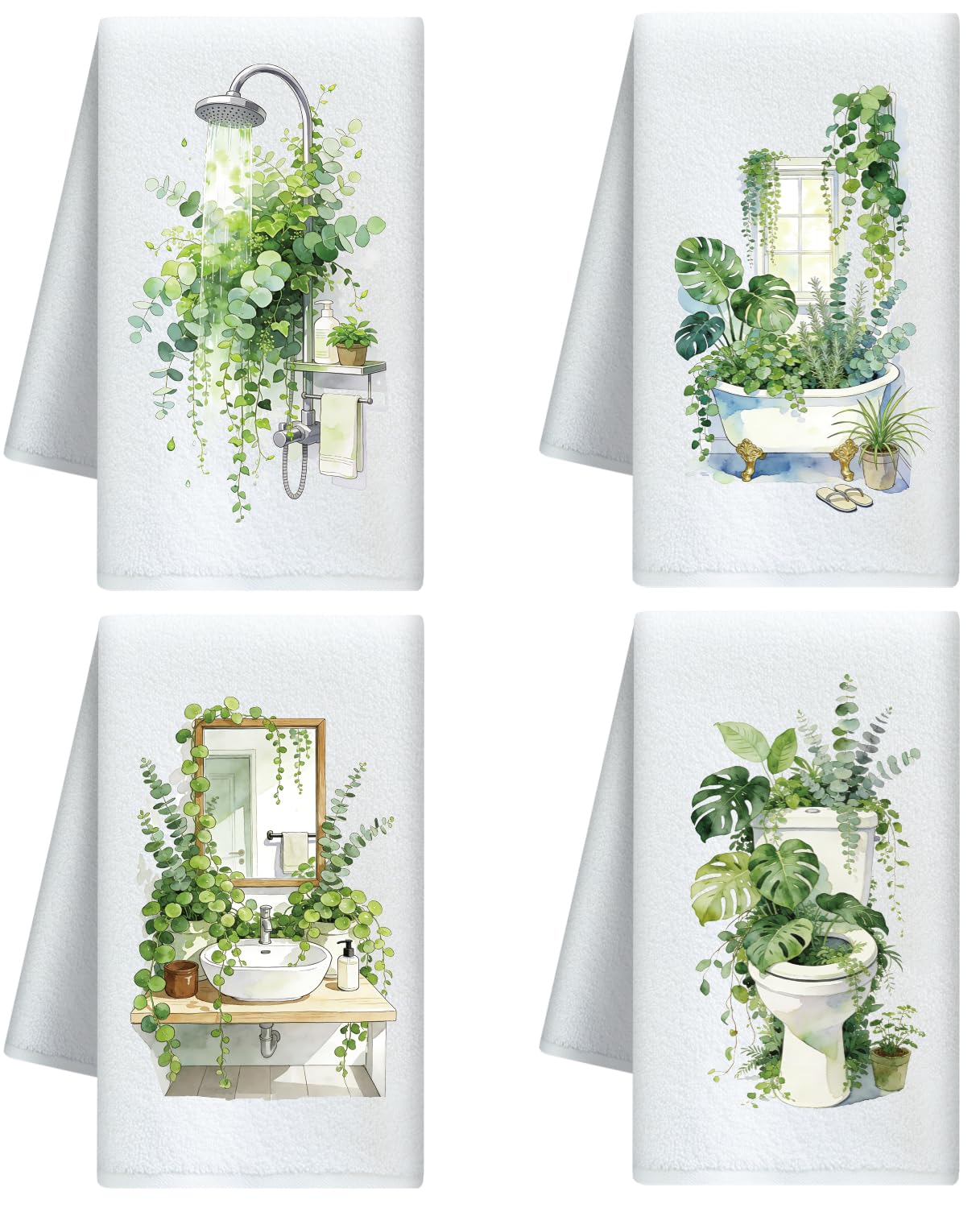 CUTHOLLOW 4Pcs Bathroom and Green Plant Kitchen Towels Cute Tea Towels