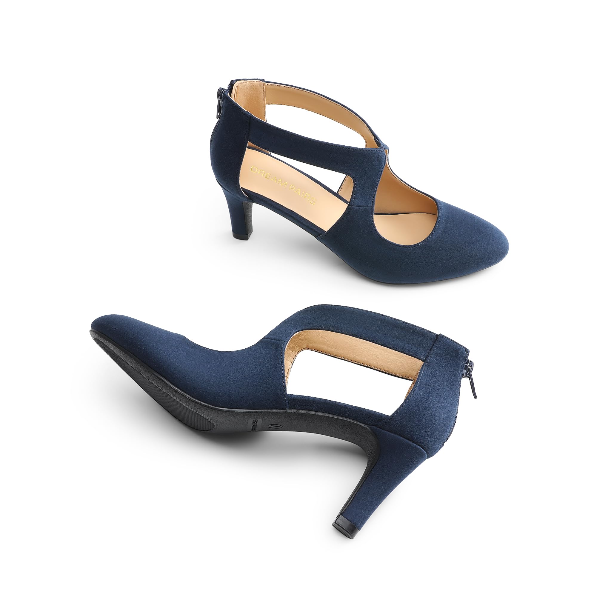 Dream Pairs, scarpe da donna con punta chiusa, tacco basso kitten heel, eleganti per abiti da festa e da sposa, Blu marino, 40 EU