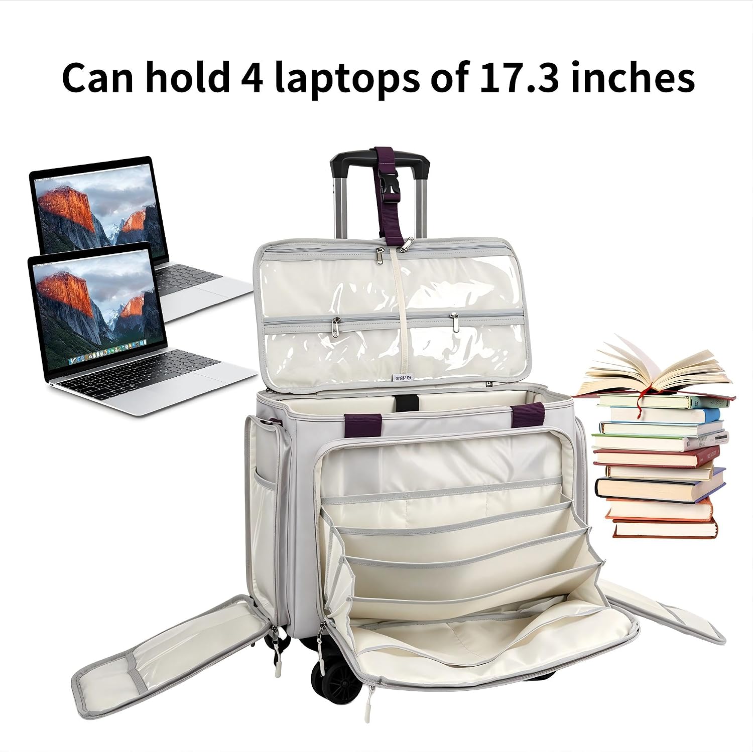 Rolling Craft & Work Bag with 5-Wheel Trolley, Large Capacity Art Supply Tote with 15.6" Laptop Sleeve, Adjustable Handle & Smart Organization for Travel image 2