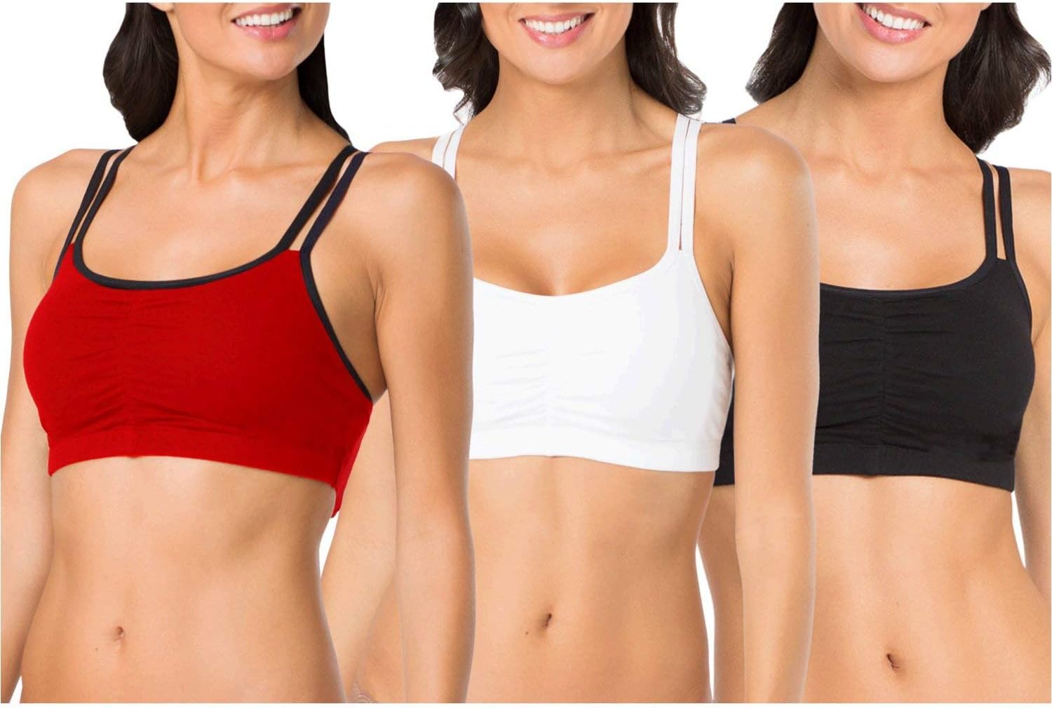 Fruit of the LoomWomen's Spaghetti Strap Cotton Pull Over 3 Pack Sports Bra