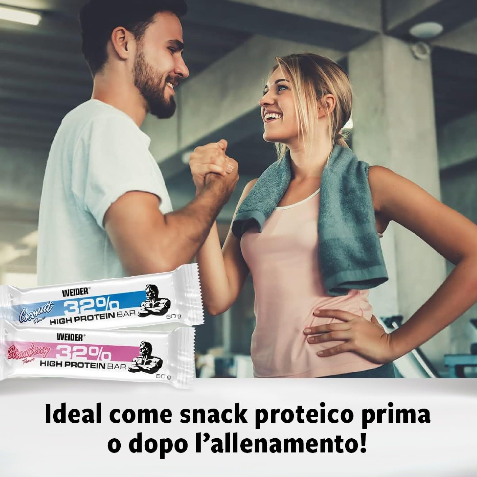 WEIDER 32% High Protein Bar, Baretta Proteica al gusto di Banana al Cioccolato Bianco, 12 x 60 g