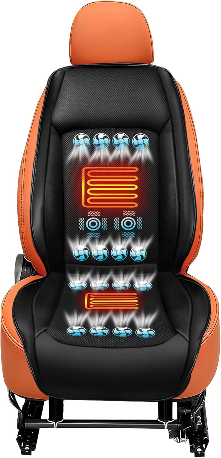 Cooling Car Seat Cover with 16 Fans Cooling Car Seat Cushion with Massage Adjustable Temperature 12V Seat Cooler Car Seat Cooling Pad Ventilated Seat Cover for Car (3 in 1, Black)
