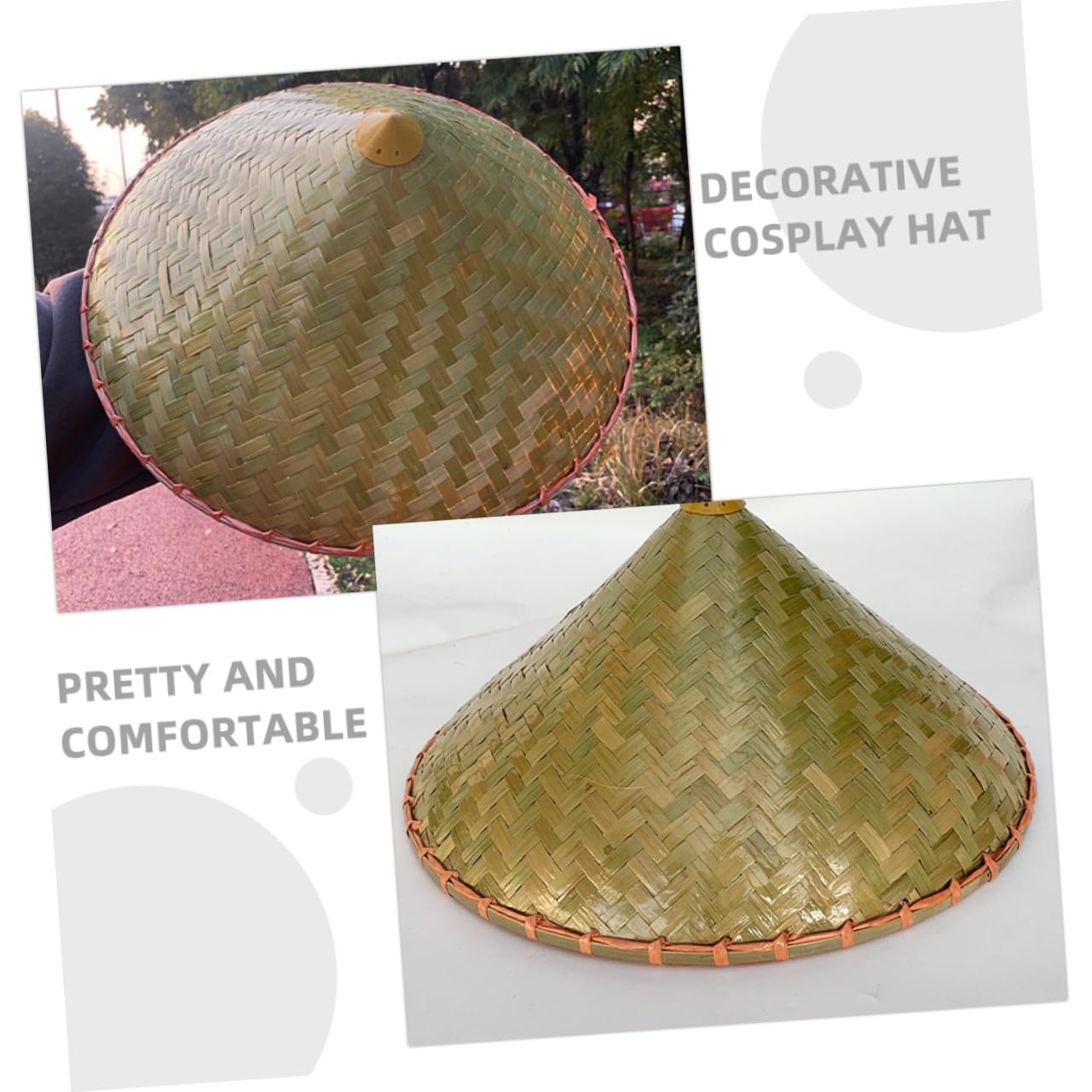 Cabilock Sombrero Cónico de Bambú para Adultos, Ligero y Transpirable, Adecuado Vida Diaria y Fiestas, Diseño Tradicional Japonés Resistente y Elegante