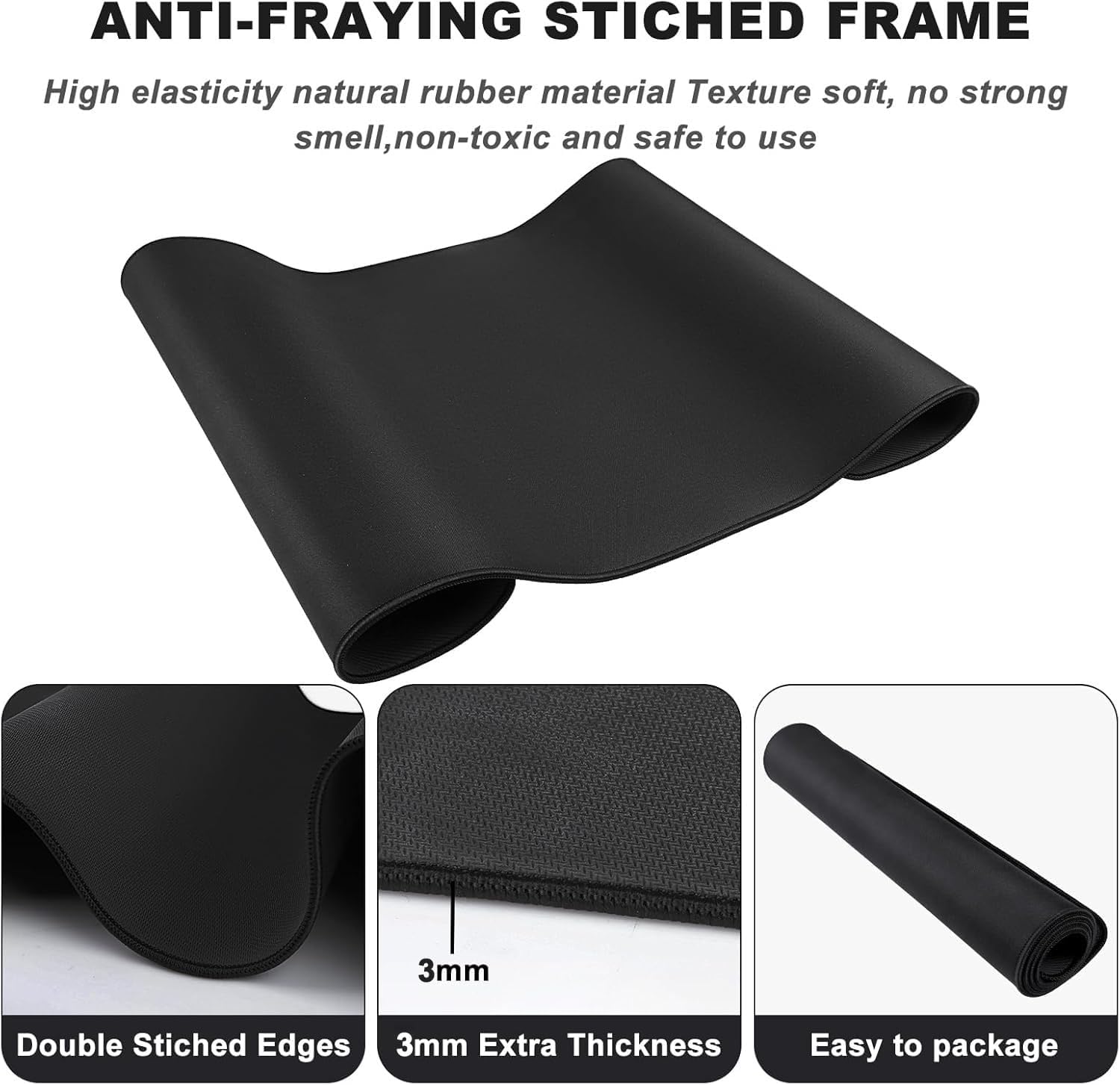 Large Mouse Pad Desk Mat Office Desk Pad with Stitched Edges, Black image 3