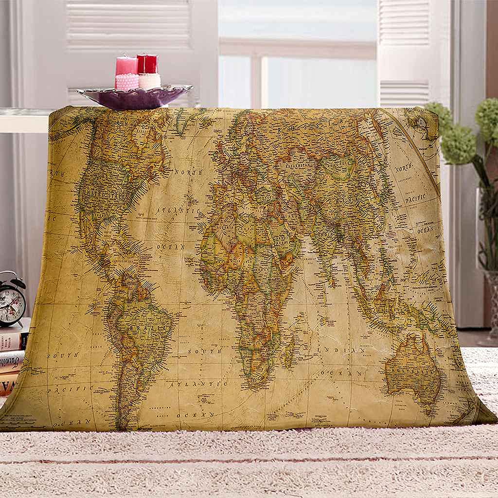Couverture flanelle carte ancienne 150x200 pour cocooning dans votre salon