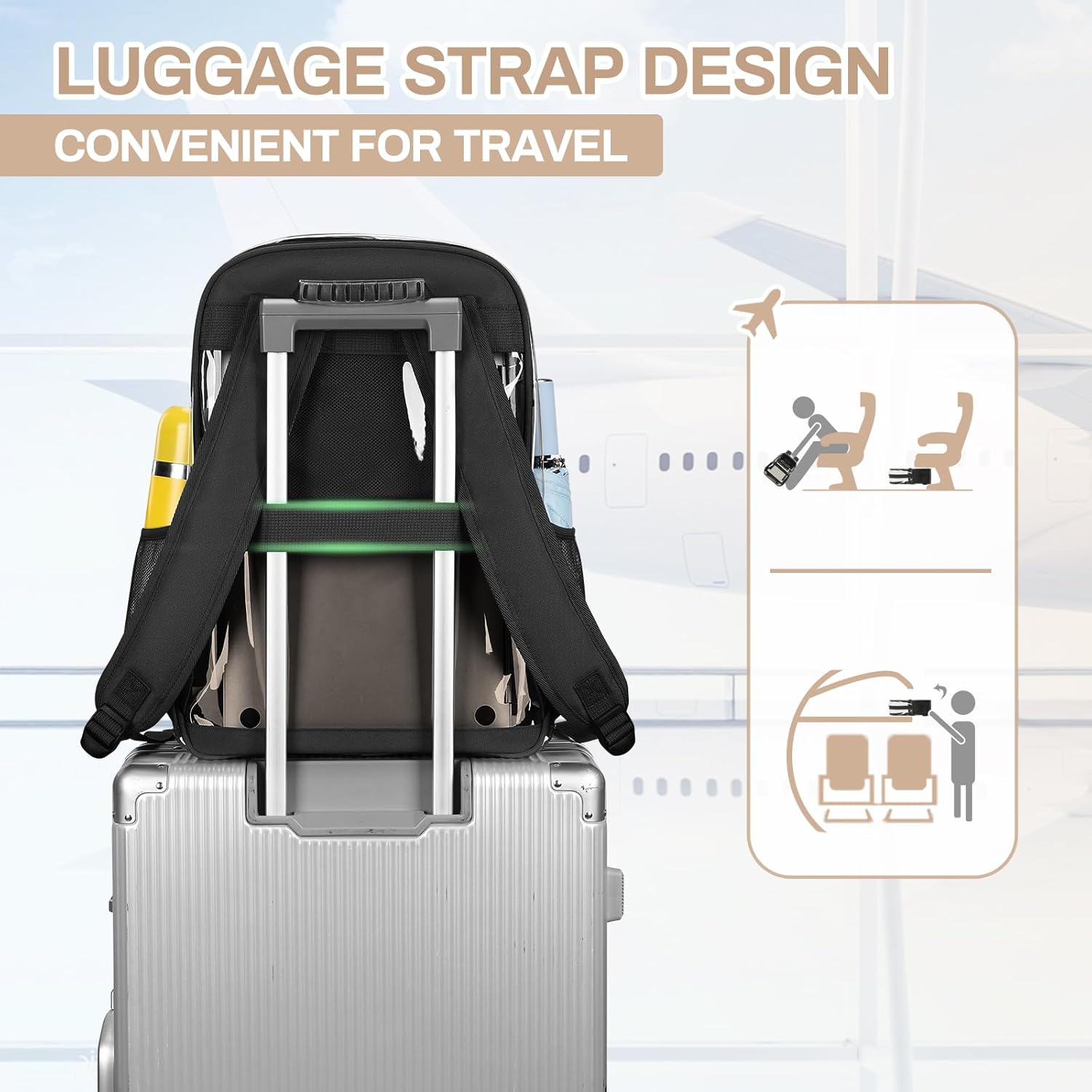 MUSEVOS Clear Backpack, Heavy Duty See Through Book Bag for Work, Security, Concerts, College Transparent PVC bookback Stadium Approved,Black(Semi-transparent)