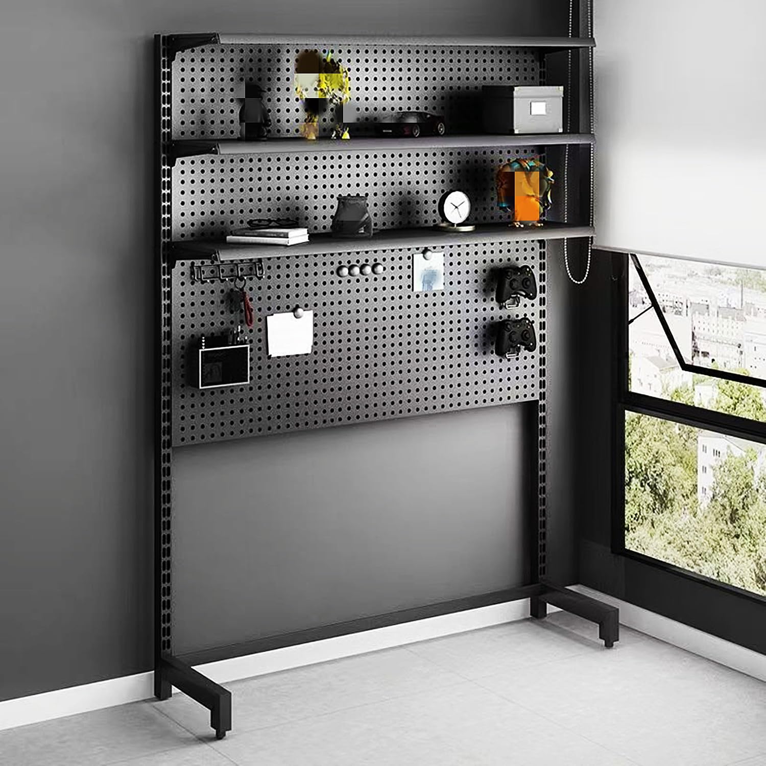 Sistema de Tablero Perforado Modular de Acero Independiente, Paneles Perforados de Metal, Organizador de Tablero Perforado de Escritorio para el hogar y la Oficina, Color Negro(106x35x190cm)