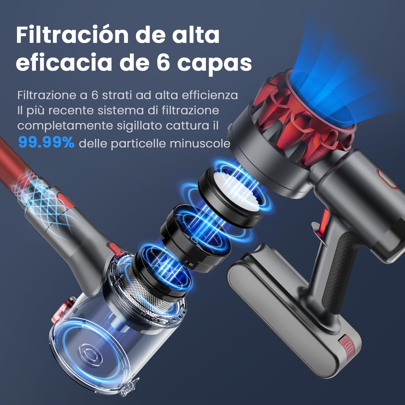 Aspirapolvere Senza Fili 30KPa, Aspirapolvere Senza Fili Mantiene casa, Autonomia 55 Minuti, Batteria Rimovibile, Aspirapolvere spazzola elettrica per Moquette/Peli di Animali Domestici/Pavimenti