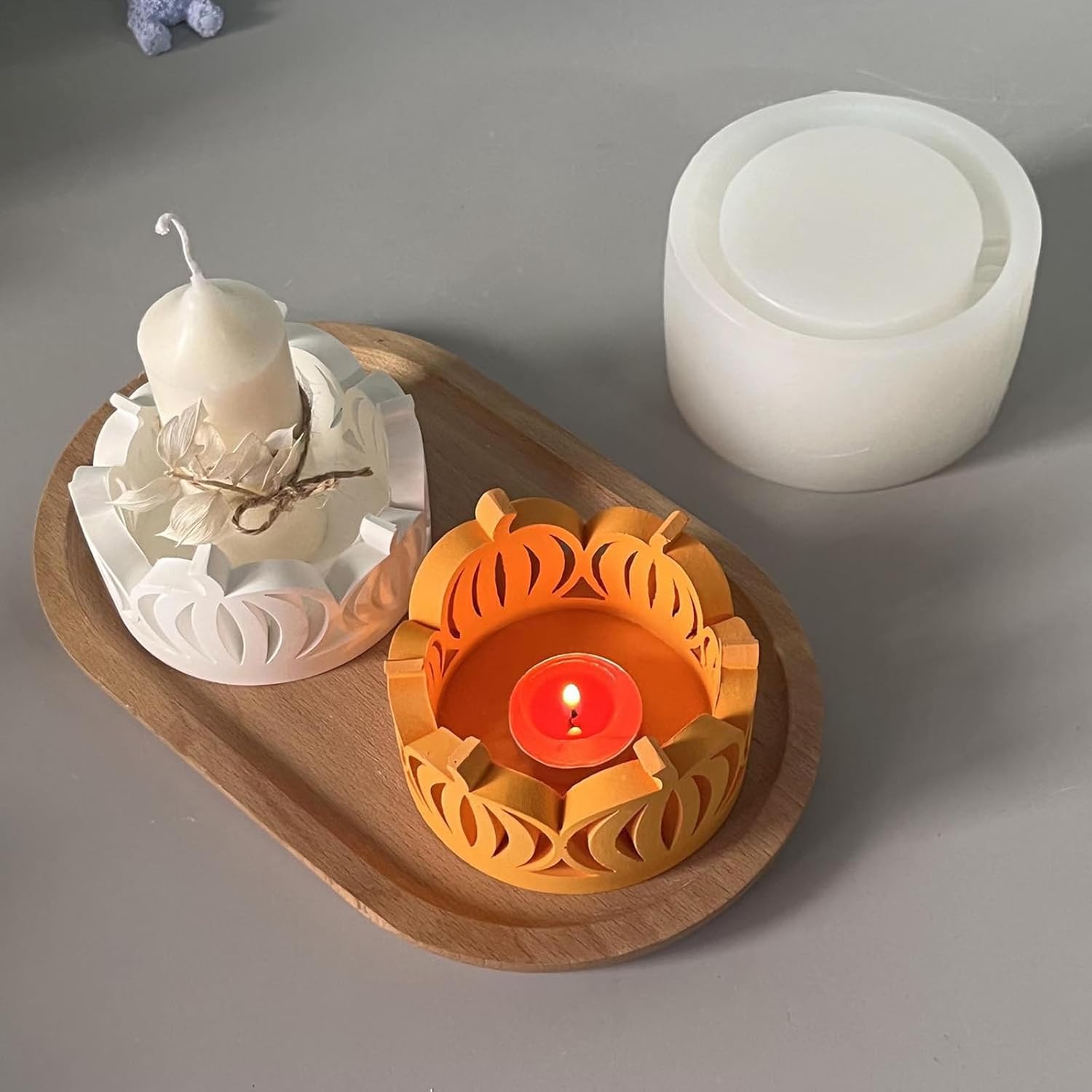 くりぬいたパンプキンシリコンモールド ティーライトホルダー用 樹脂クラフト 感謝祭 秋 祭り 装飾 くり抜かれたシリコン型