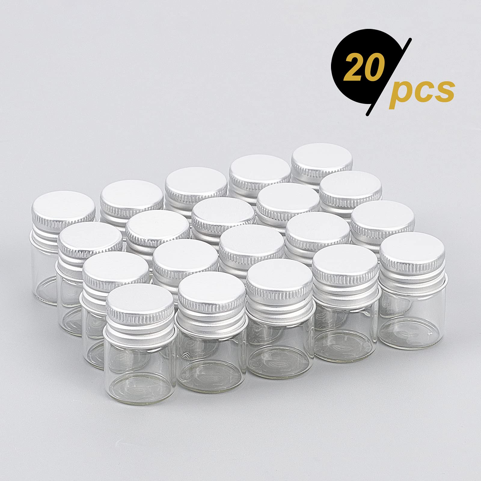 BENECREAT 20 pz Bottiglie di Vetro Sgillate da 5 ml con Tappo A Vite In Alluminio, Flacone Campione Liquido Trasparente per Flacone Messaggio, Bottiglia Dei Desideri