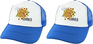 Beach Themed Party Favors Hello Summer Sunflowers 2-Pack Trucker Hats Blue