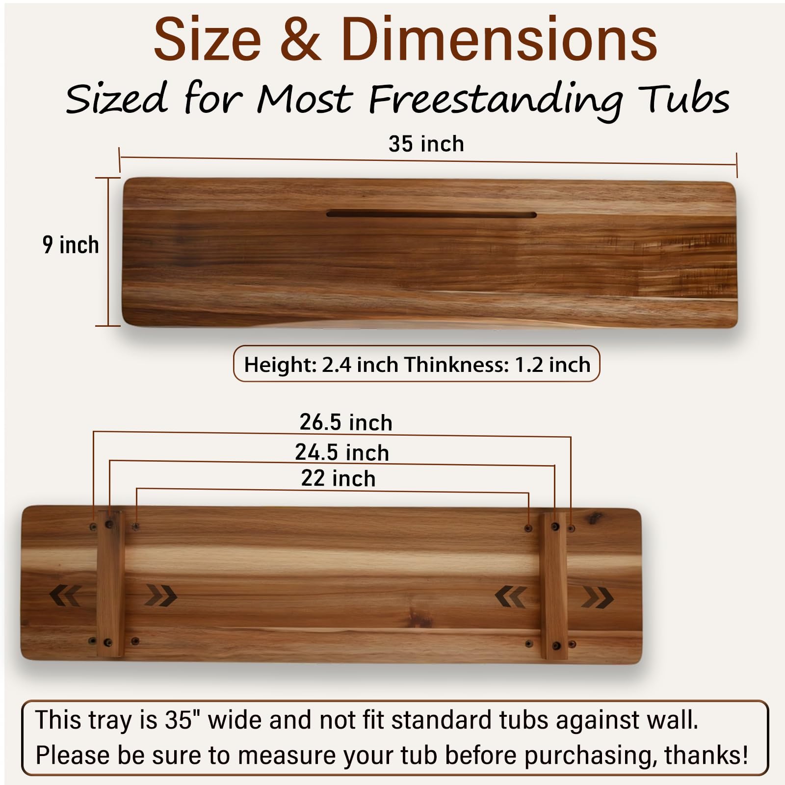 Bandeja de bañera de madera de acacia para bañera independiente, bandeja de baño ajustable de 35 pulgadas para bañera, mesa organizadora de lujo para spa, accesorios de bañera para mujeres