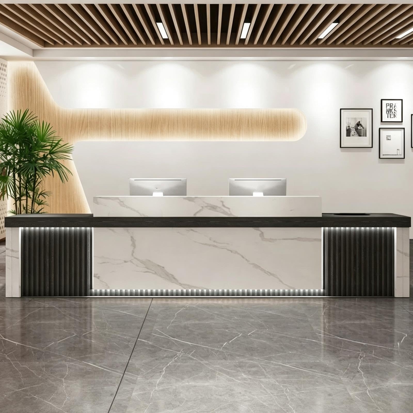 Mostrador de Recepción LED con Panel de Listones
