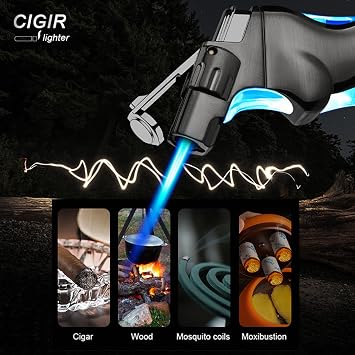 Torch Lighter, 2 Pack Jet Flame Lighters, Cool Windproof Lighter with Visible Fuel Tank, Adjustable Flame Candle Lighter, Refillable Butane Lighter for Outdoor, Indoor (Without Butane)