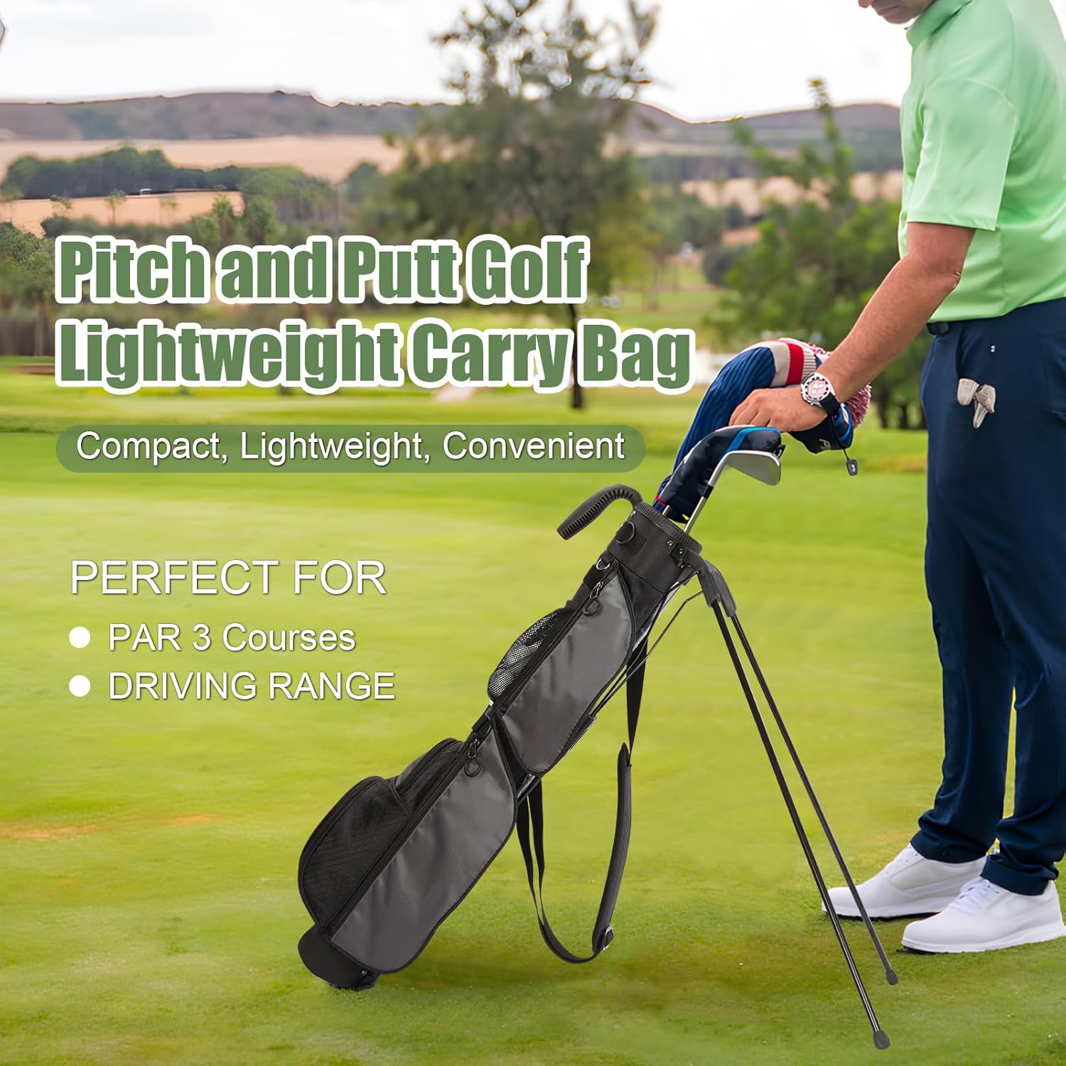 Lightweight Golf Stand Bag Portable Par 3 & Pitch and Putt Golf Carry Bag for Driving Range, Executive Courses with Shoulder Strap for Men & Women - Image 5
