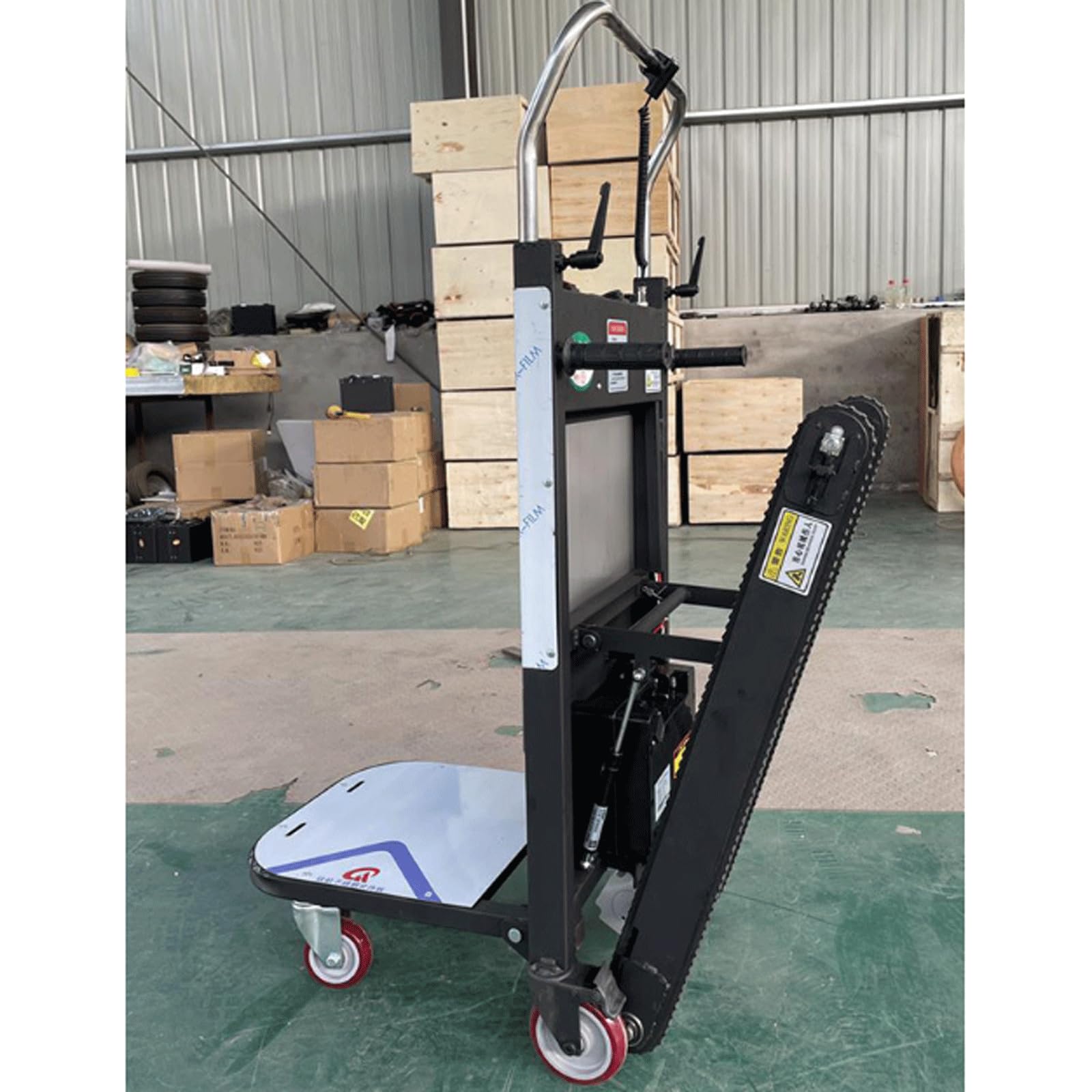 ASSICON Carretilla Sube escaleras automática Transpaleta eléctrica Que Ahorra Mano de Obra, Ruedas giratorias para almacén de logística Familiar de Muebles