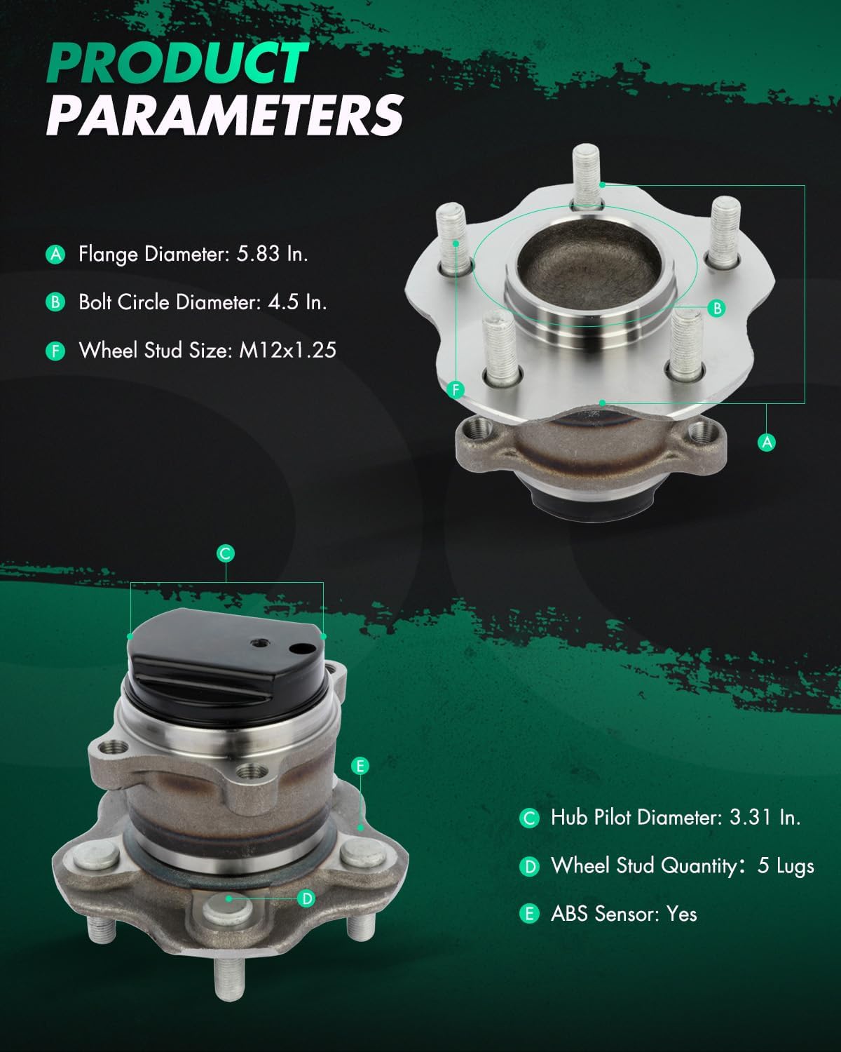 SCITOO Wheel Hub Set Fits 2008-2013 for Nissan Rogue, 2014-2015 for Nissan Rogue Select Rear Hub Bearing with 5 Lugs 512398 FWD