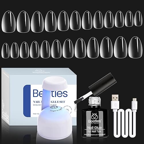 Miniatura 1 de Beetles - Kit de gel para extensión de uñas fácil de usar, 500 uñas de gel de almendra extracortas transparentes y preformadas, pegamento multiusos