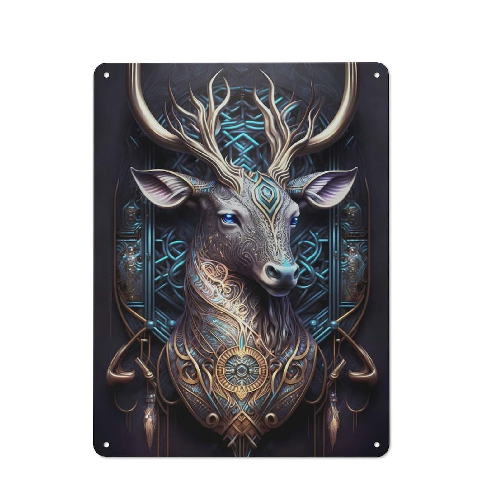 Junmoney Style-20 For Studio Or Craft Room, Spiritual Cosmic Deer Rustic Tin Wall Plaque 40X30cm, For Vintage Wall Decor Fans, For Metal Sign Collectors
