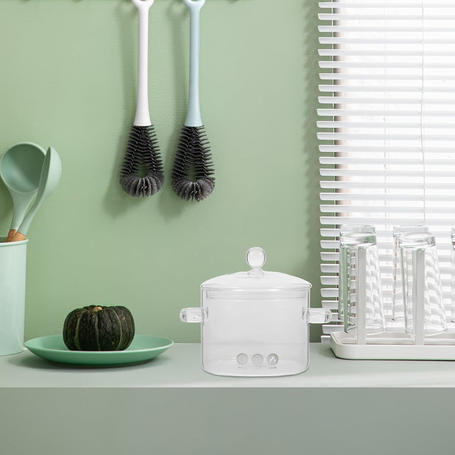 Luxshiny Glass Cooking Pot and Soup Pot with Lid, 2pcs 1350ml High Borosilicate Glass Stockpots, Double Handle Heat-resistant Cookware for Home Kitchen Stewing and Cooking