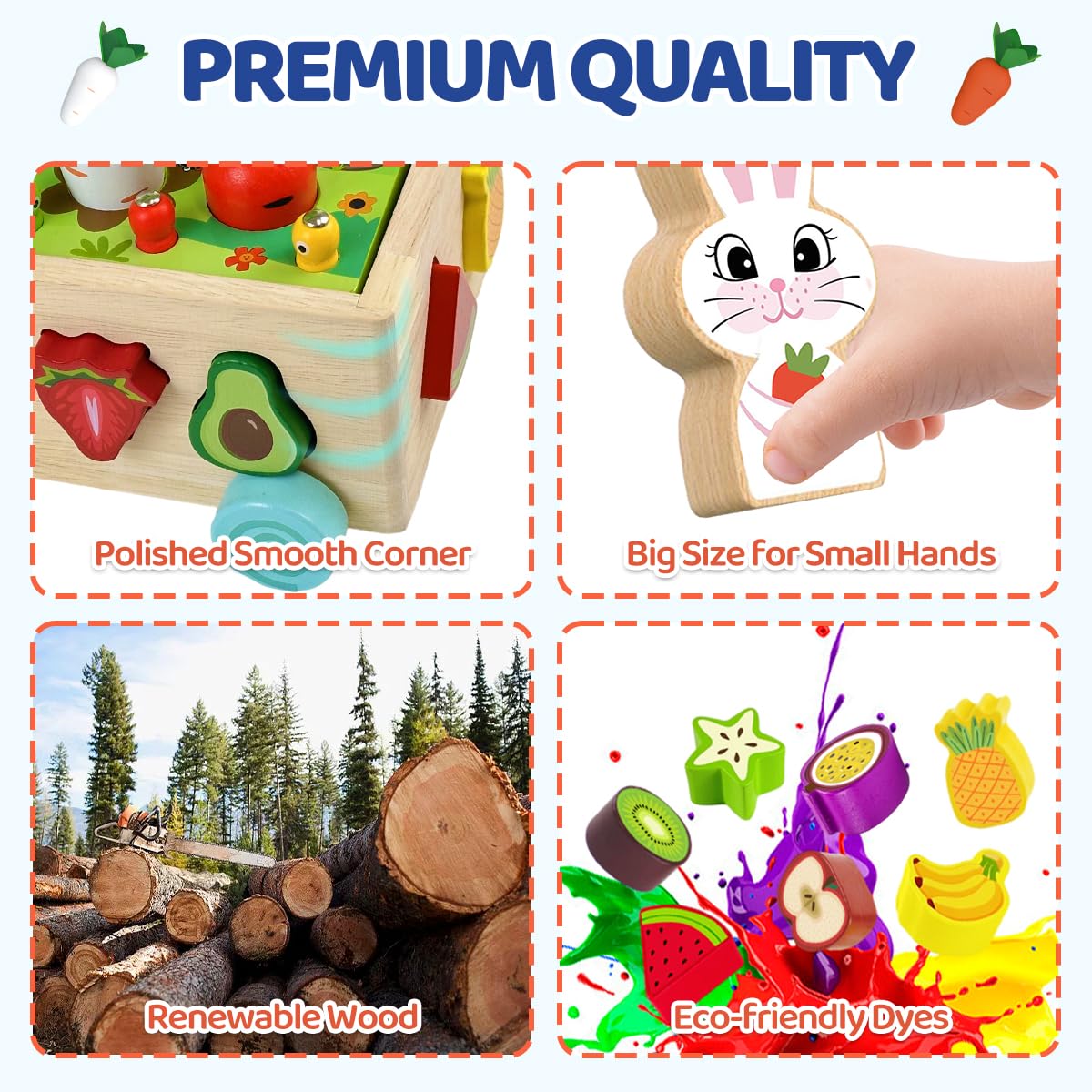 Airlab Montessori Giocattoli Coniglio Legno Bambini, Giochi Magnetici Educativi Sensoriali Ragazzi Ragazze 1 2 3 4+, Cubi Componibili Raccolta Carote Frutta, Regalo Pasqua Compleanno Halloween Natale