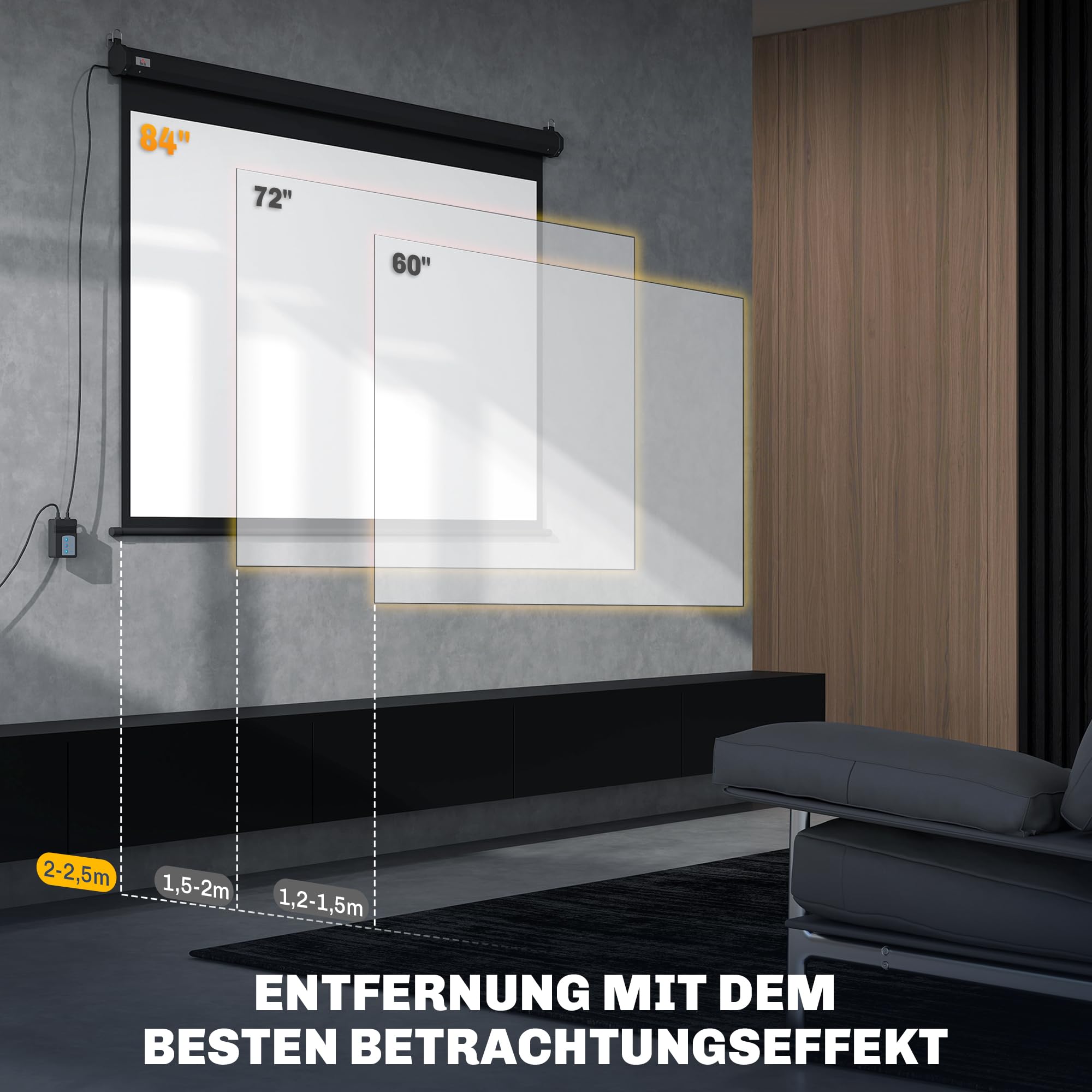 HOMCOM Beamer Leinwand 84" 171 x 130cm 4:3 HD 4K mit Fernbedienung Schwarz | Elektrische Projektionsleinwand, mit Fernbedienung, Motor Leinwand, für Heimkino oder Präsentationen