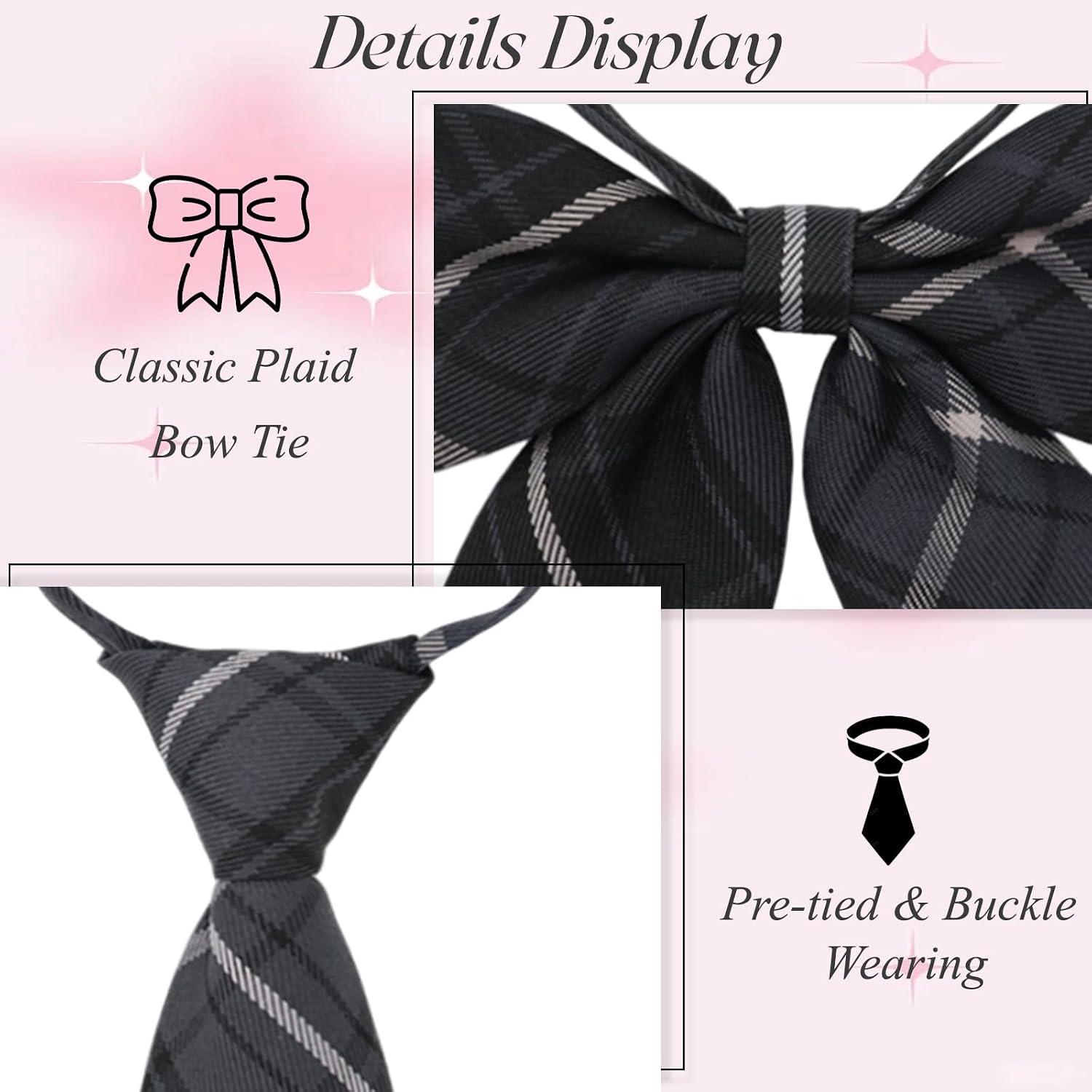 Striped Ties for Women, JK Uniform Bow Tie for Women Plaid Girls Necktie Adjustable for Trip School Cosplay