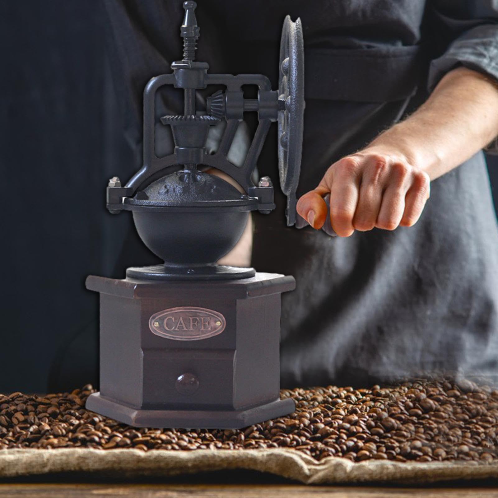 Molinillo de café de madera – Molinillo de mano de 18 cm, molinillo manual de frijoles, estilo antiguo vintage | Molinillos de nueces ajustables poligonales para mejorar el sabor, acidez, café, té