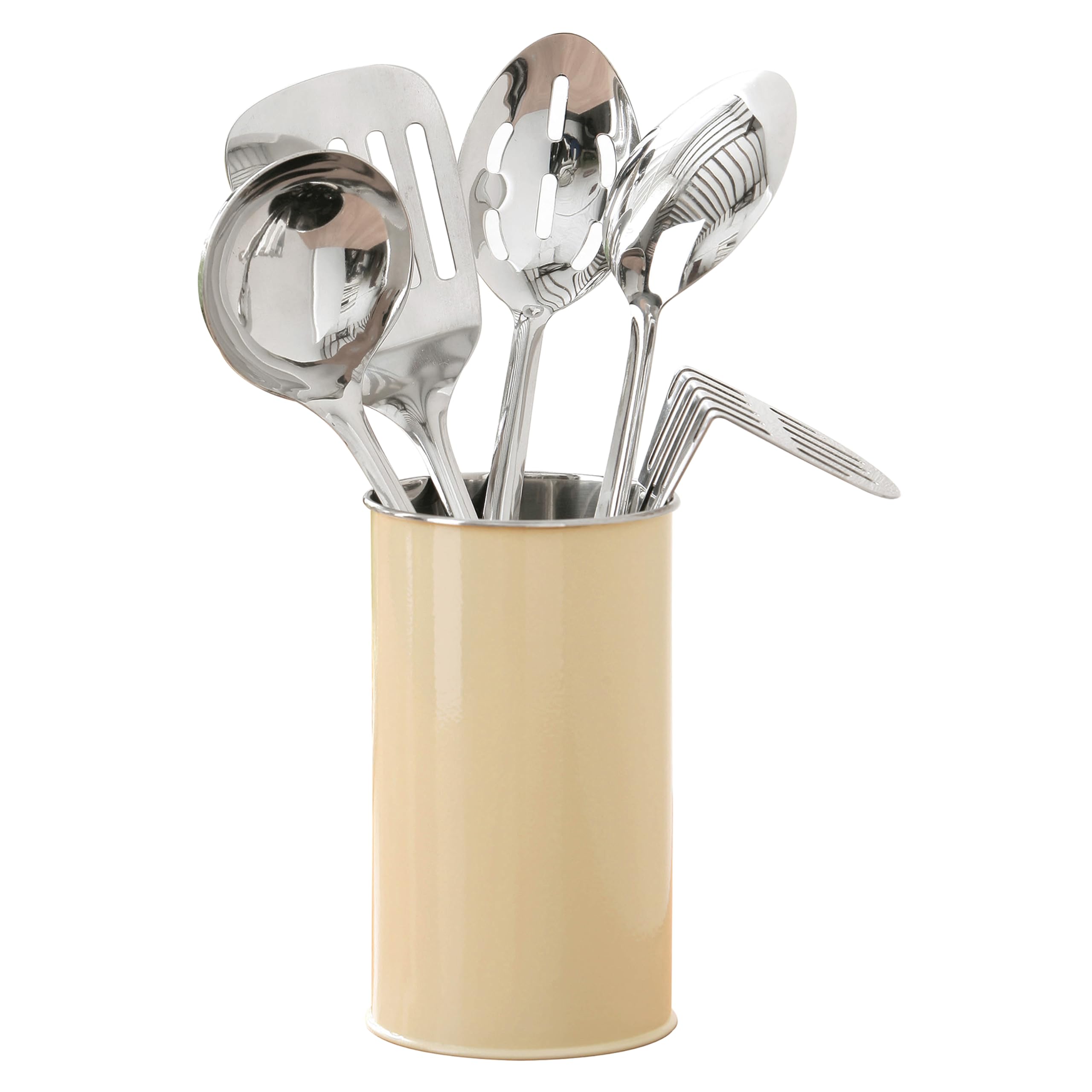 Premier Housewares Utensil Holders 5 Kitchen Tools Utensil Set and Holder Spoons Masher Ladle Utensil Set Cream Kitchen Utensil Holder Set of 5