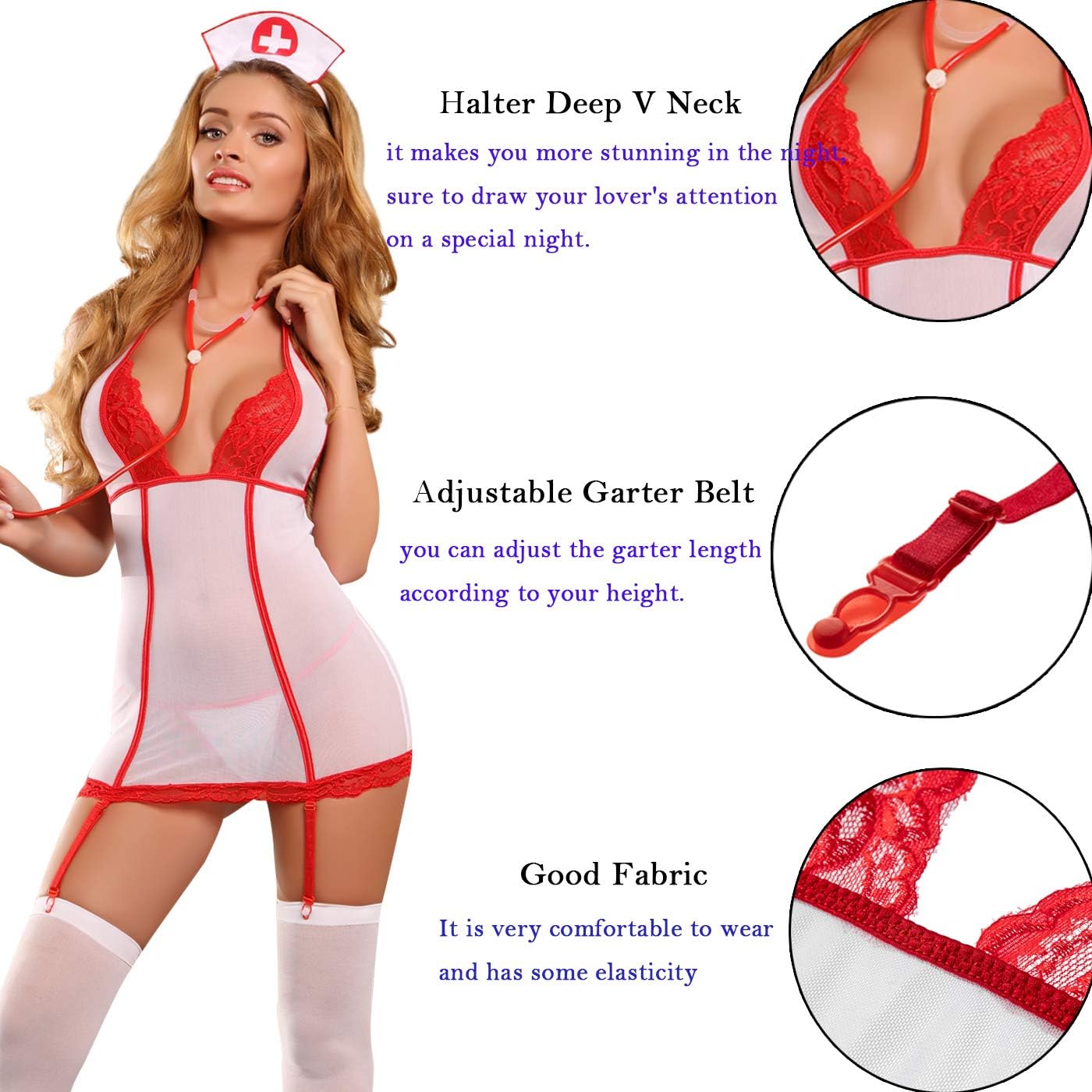 Sexy Nurse Lingerie Nurse Costume Set Halloween Cosplay Outfit with Stethoscope