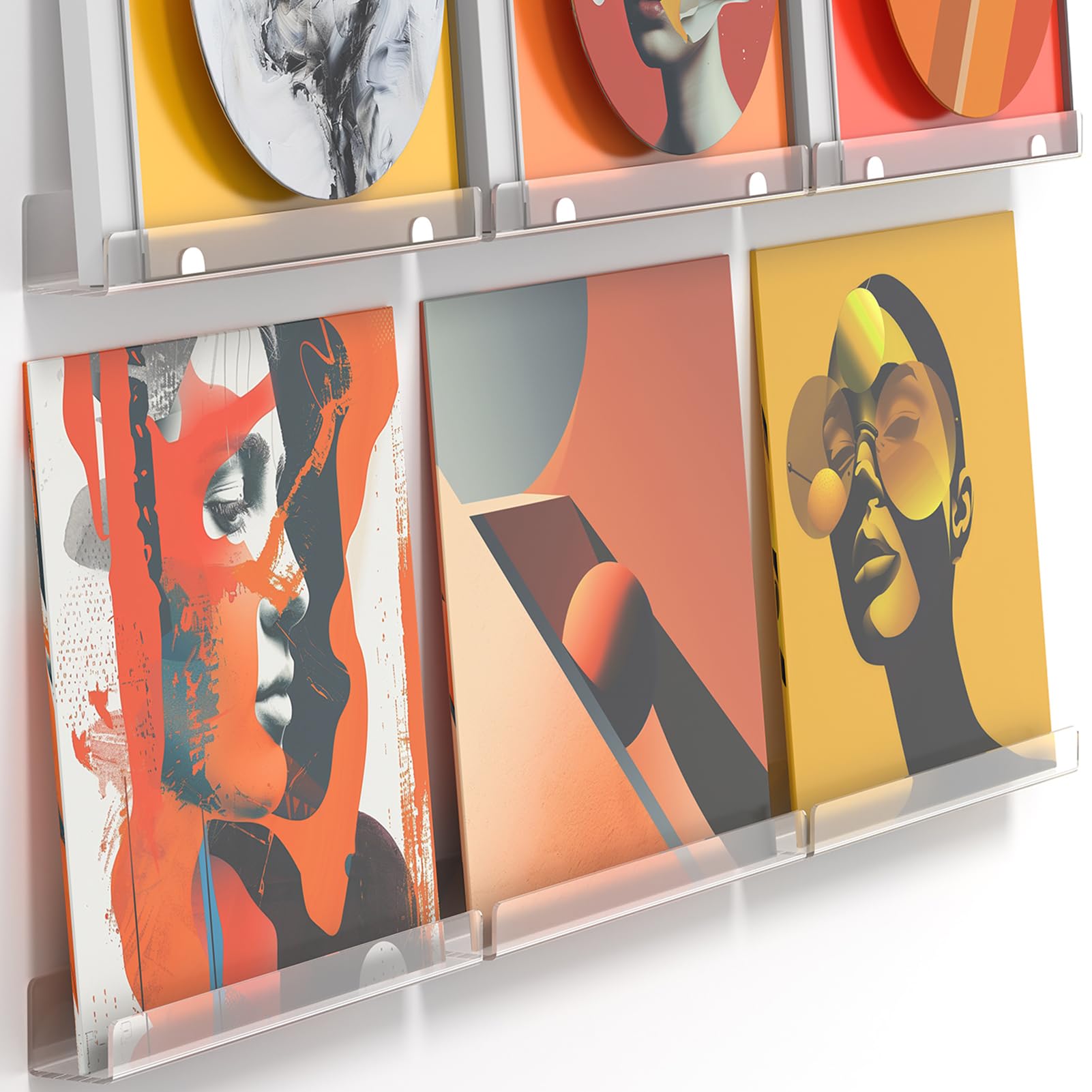 MINDEPOT Soporte de pared para discos de vinilo, paquete de 6 unidades de 12 pulgadas, estante transparente de exhibición de libros de música para decoración del hogar, habitación de niños, arte de