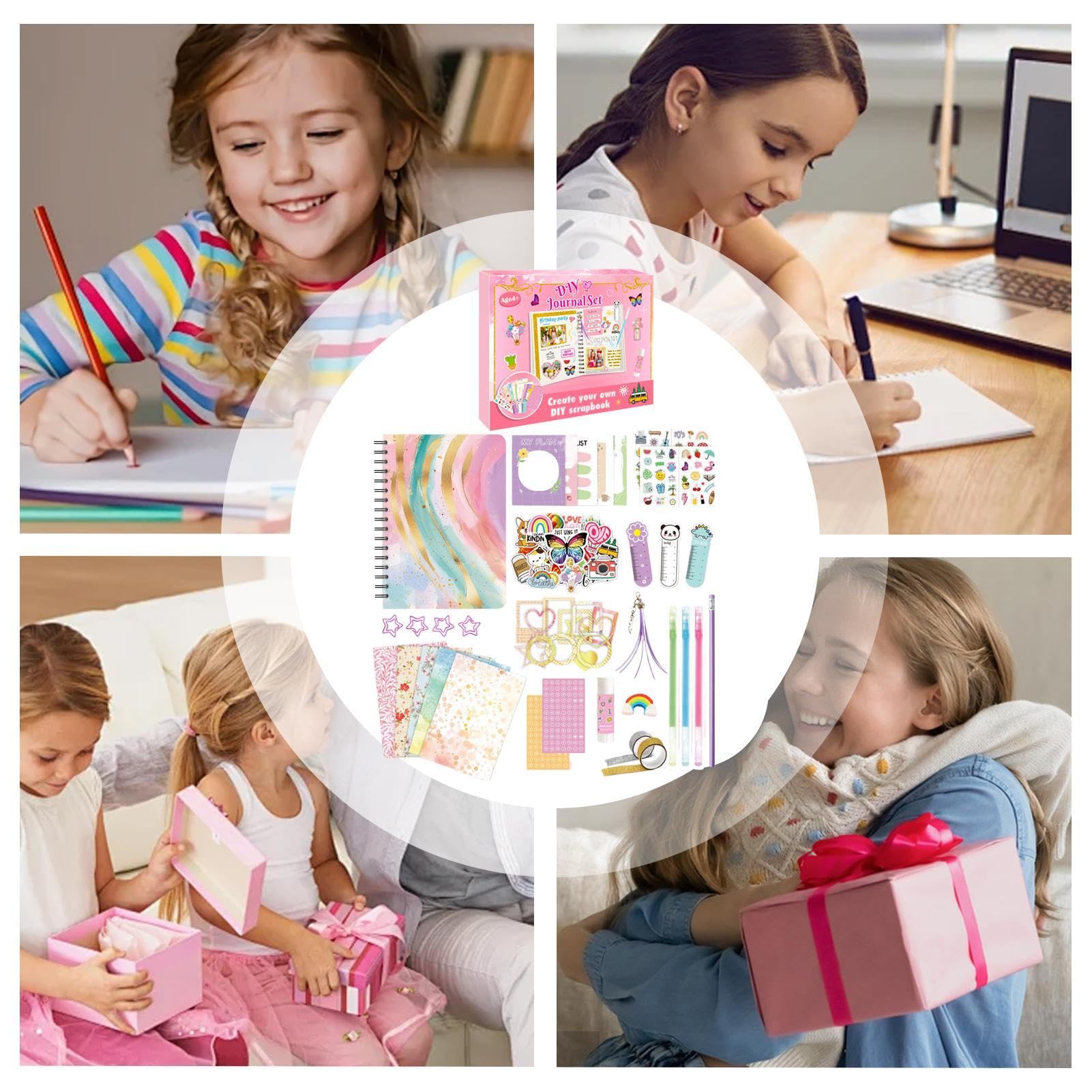 Ensemble de journal pour filles, petit journal pour filles, fournitures de | scrapbooking mignon ensemble stationnaire, fournitures de journal portable ensemble d'autocollants pour filles