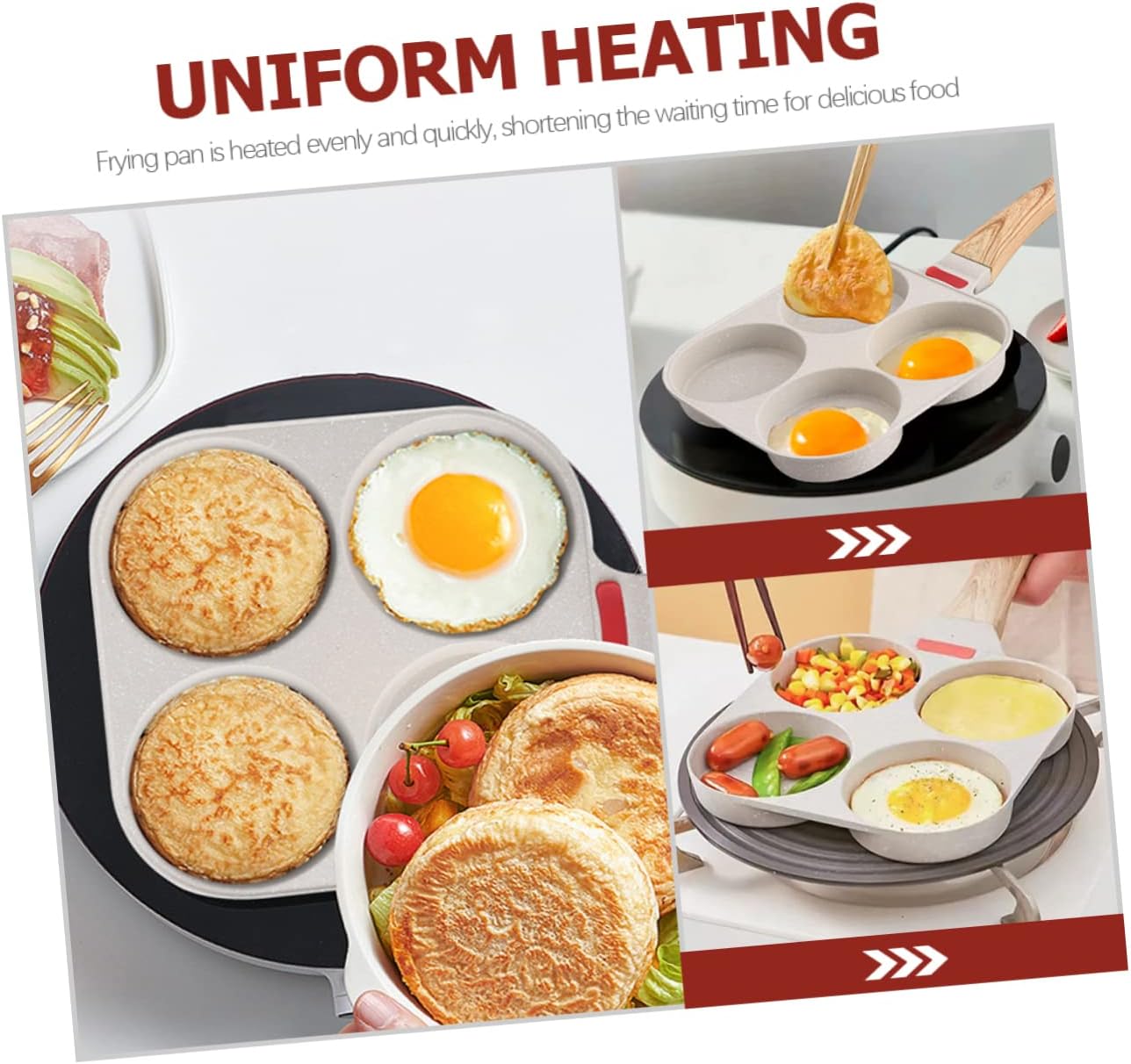 GLEAVI Egg Cooker Nonstick Four-hole Omelette Pan Skillet for Eggs Breakfast Frying Pan Multi-functional