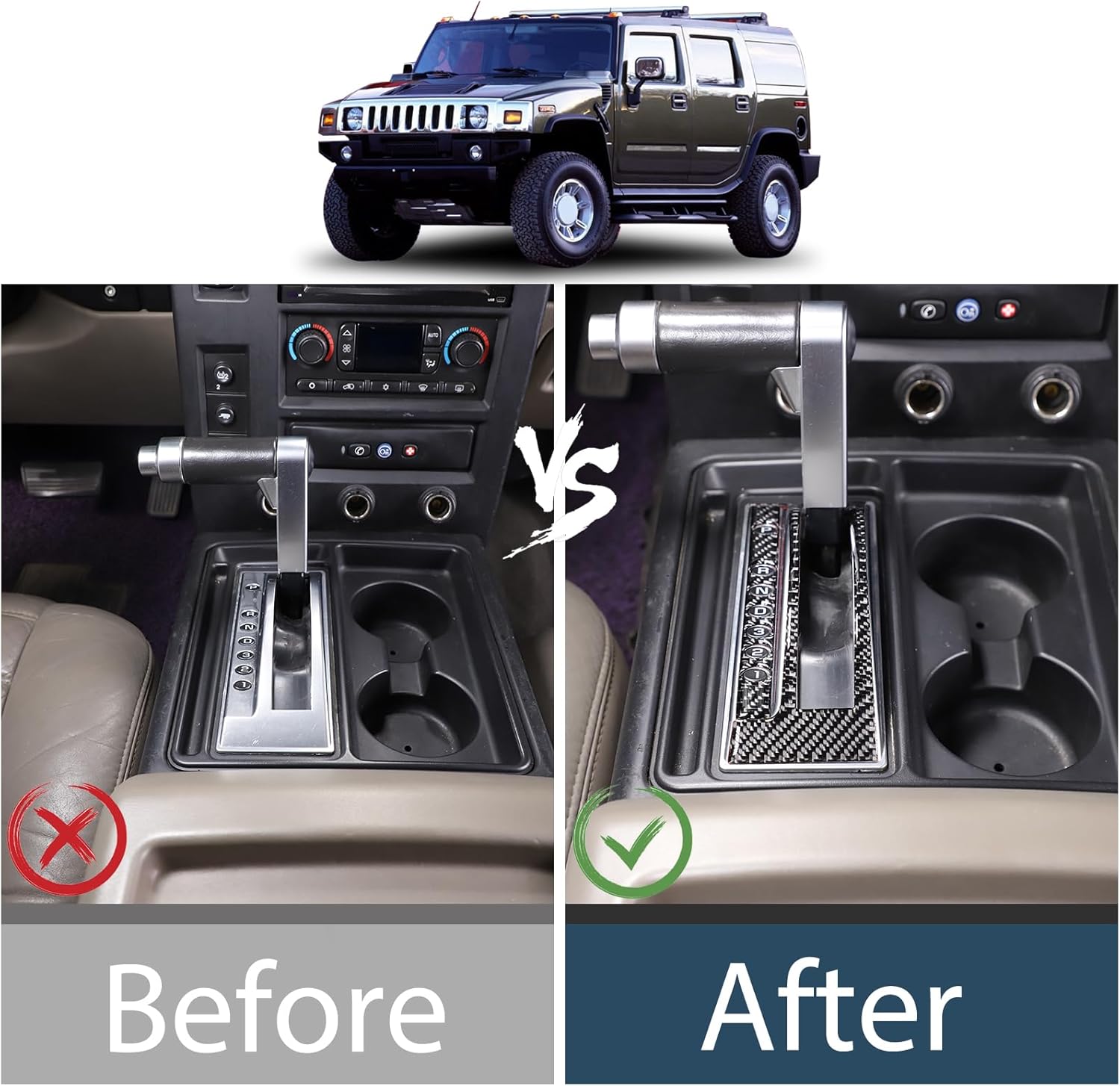 Lcojicep Gear Shift Panel Cover Trim Compatible with Hummer H2 2003-2007 Real Soft Carbon Fiber Center Control Gear Shift Anti-Scratch Panel Frame Trim Cover Protection Sticker Accessories