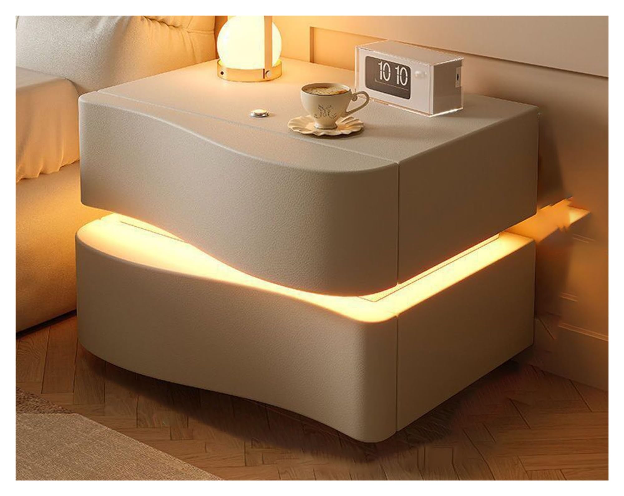 Table de chevet moderne en bois massif kaki 50cm avec tiroirs de salon