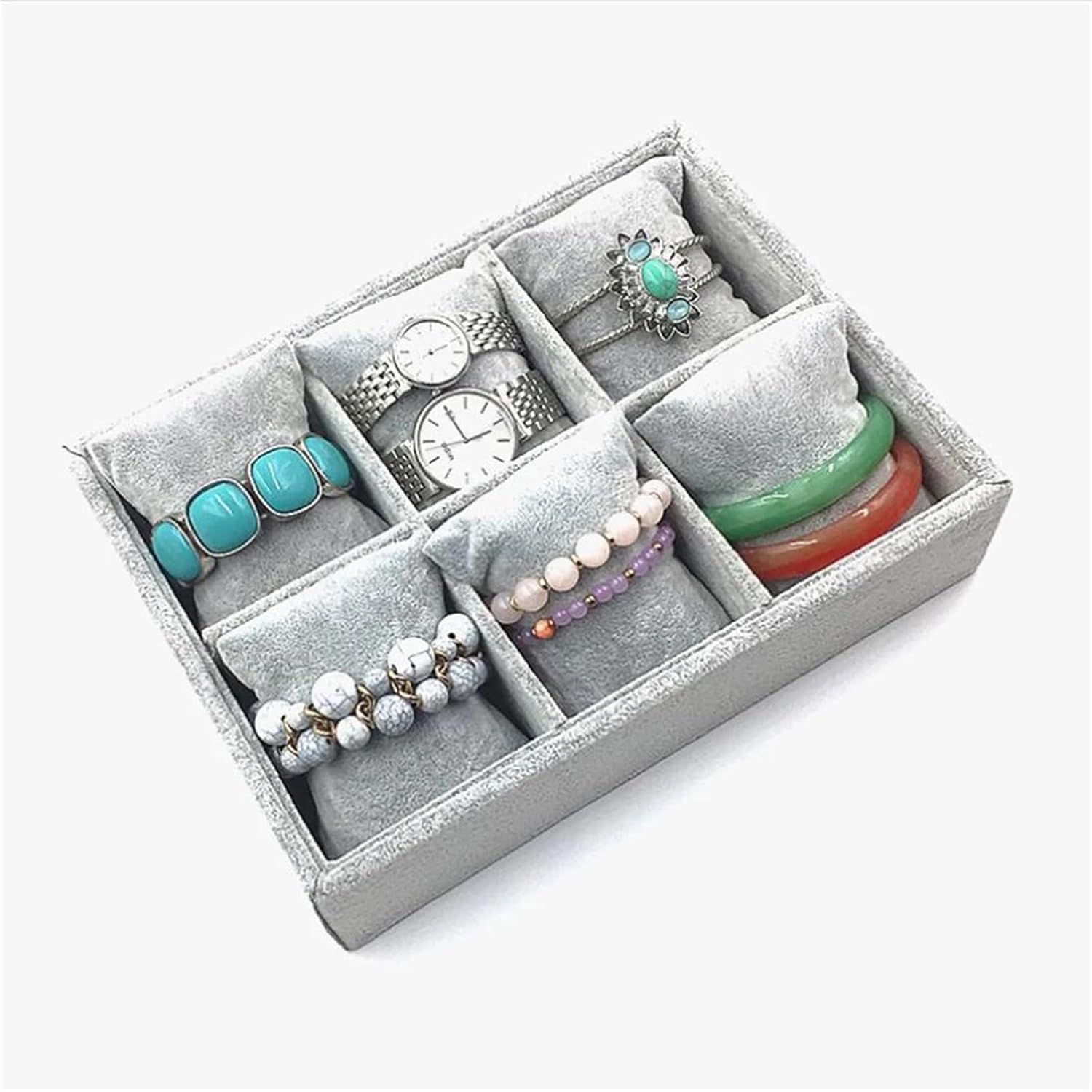 Jewelry Watch Tray 2Pcs 6 Slot Bangle Bracelet Watch Display Case Jewelry Storage Tray with Velvet Pillows for Bracelets Watches Anklets Countertop Show For Men Women Bracelet Display Holder