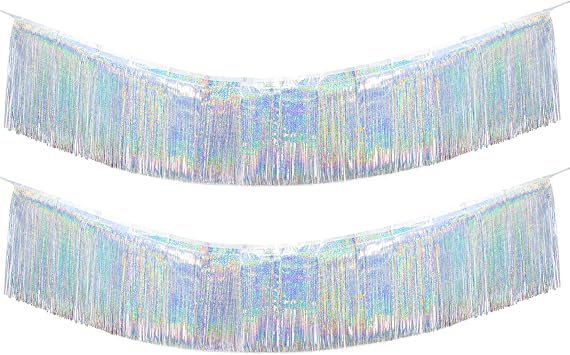 Premium Glitter Silver Fringe Tinsel Garland for Party Decorations -4 Layers Thick, 2 Pack | LILF Foil Metallic Banner Party Streamers for Wedding Birthday Christmas Decoration Home Hanging