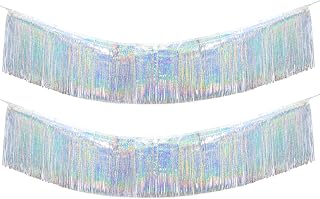 Premium Glitter Silver Fringe Tinsel Garland for Party Decorations -4 Layers Thick, 2 Pack | LILF Foil Metallic Banner Party Streamers for Wedding Birthday Christmas Decoration Home Hanging