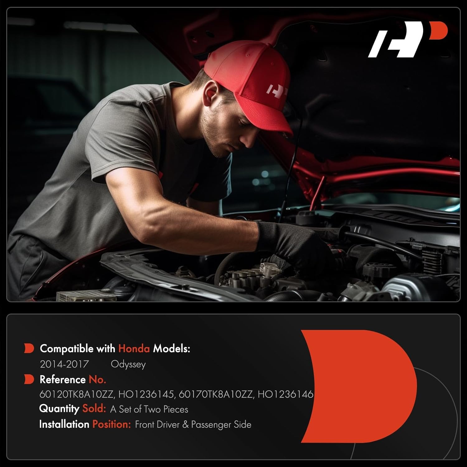 A-Premium Driver and Passenger Hood Hinges Compatible with Honda Odyssey 2014 2015 2016 2017, Set of 2 Front Left and Right Side Hood Hinges, Replace# 60120TK8A10ZZ, 60170TK8A10ZZ